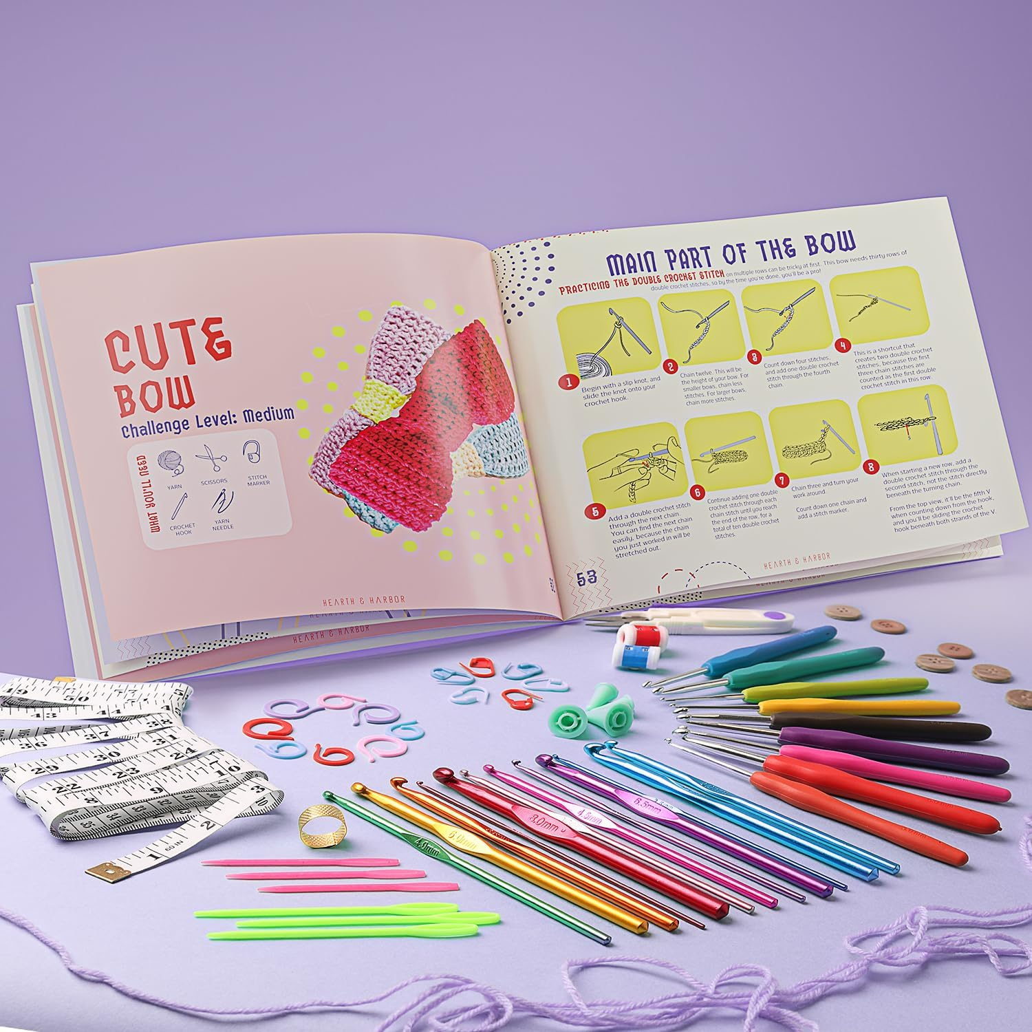 Learn to Crochet Kit for Beginners Adults &ndash; Beginner Crochet Kit for Adults and Kids, 80 Piece Crochet Set with Step-By-Step Guide and Projects Book, Crochet Starter Kit, Crochet Yarn, and Hooks