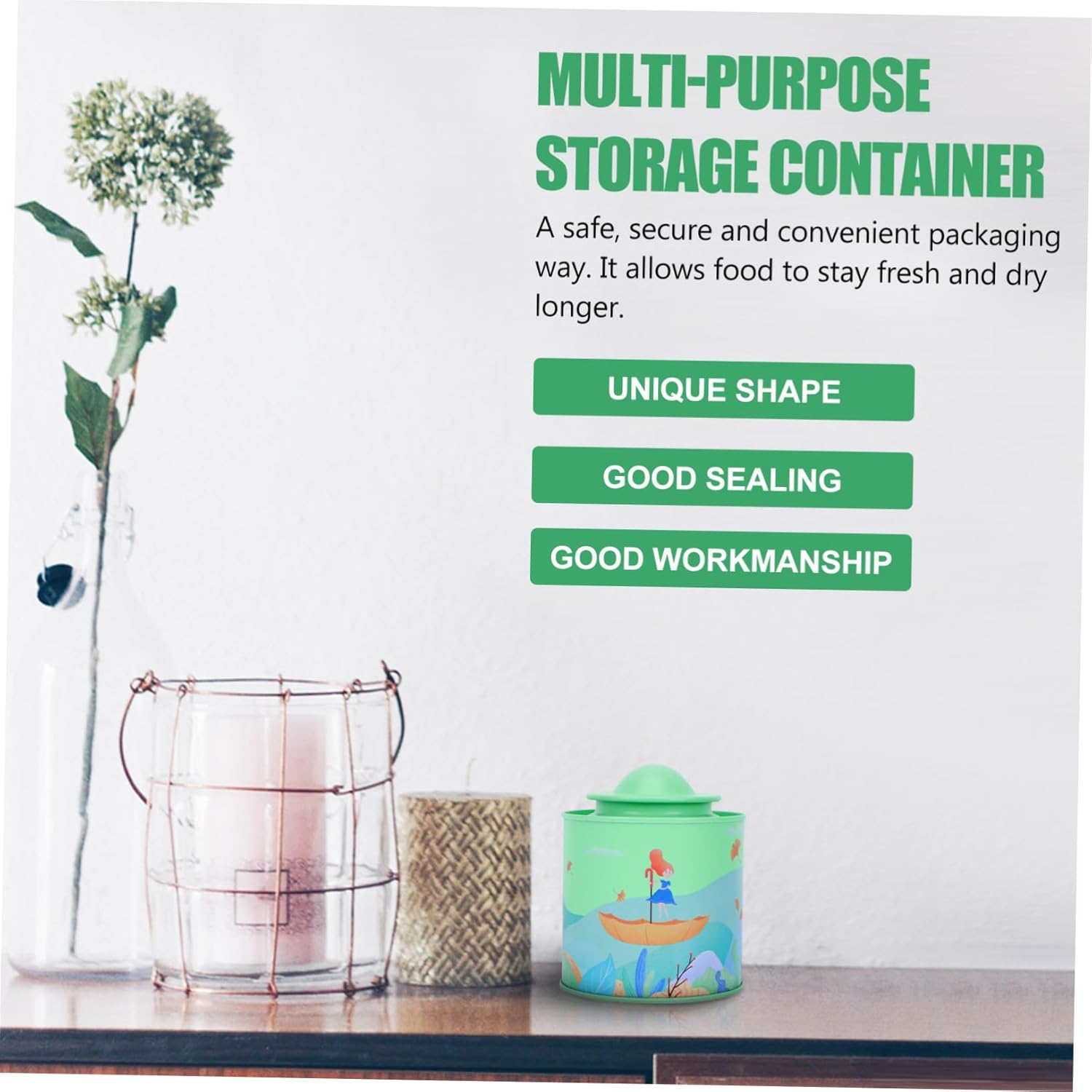 SHOWERORO 2Pcs Mini Tinplate Canisters Tea Storage Jars Lids for Jewelry Home Decor image number 5