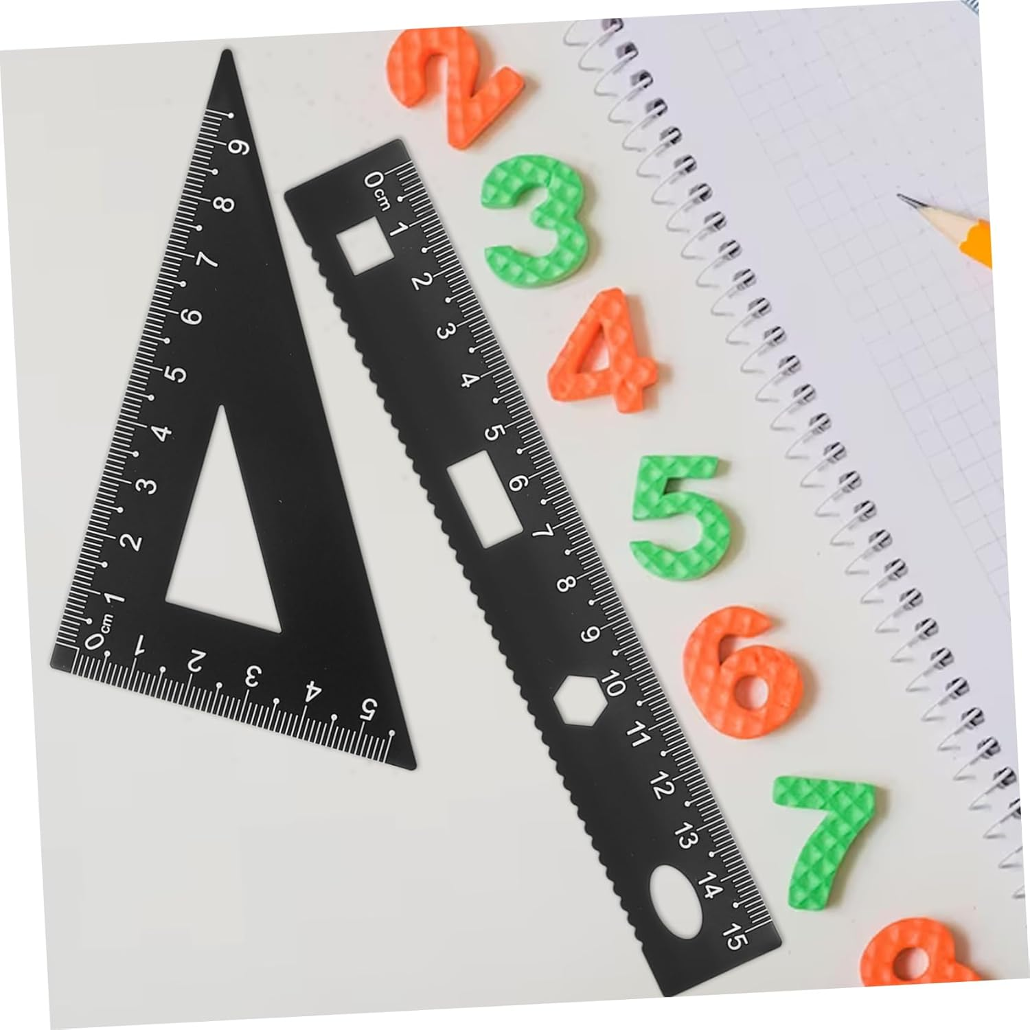 STOBOK 1 Set 4PCS Aluminum Ruler Metal Protractor Triangular Scale Ruler Set Stationery Rulers for Students image number 6