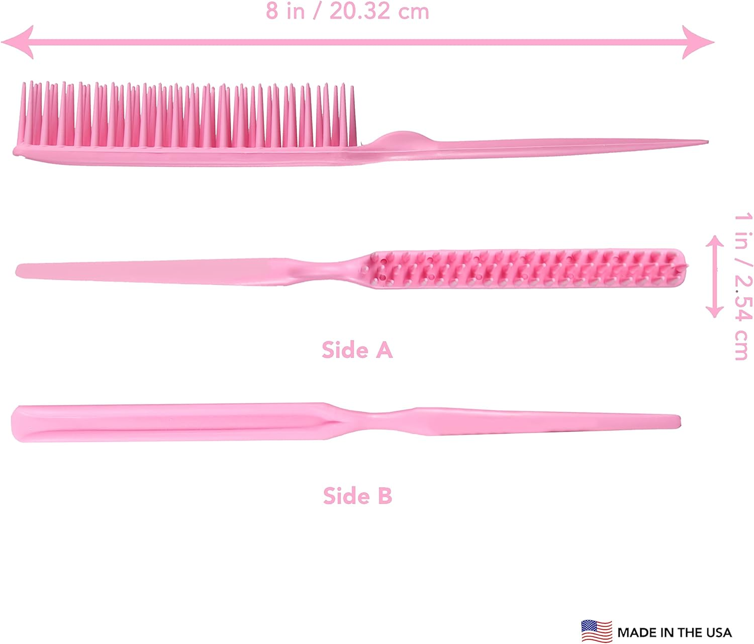 Allegro Combs 60 Parting Three Row Combs Salon Hairstylist Hairdresser Detangle Combs for Natural Hair and Wigs for Curly Hair Made in the Usa 2 Pcs. (Light Pink) image number 6
