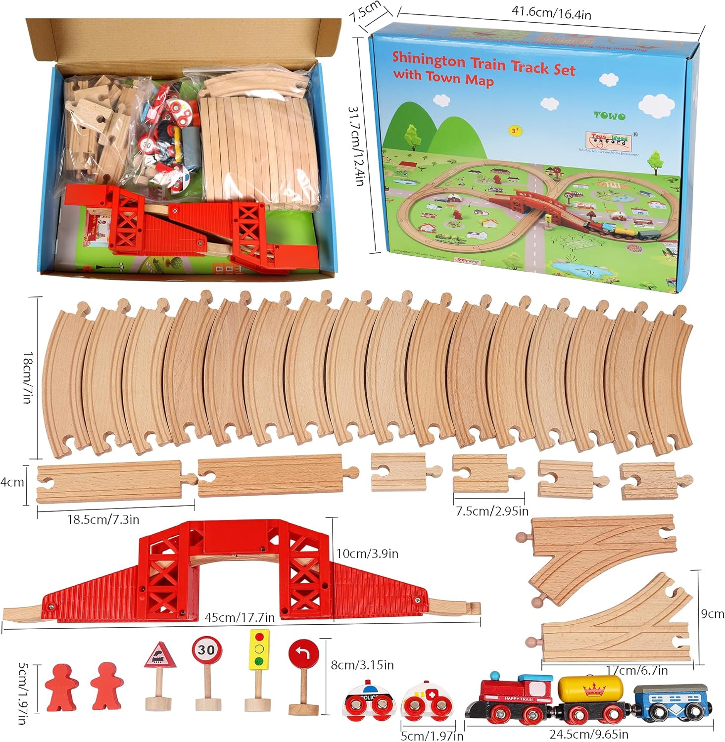 Wooden Train Set with Town Map-Shinington Railway Track Construction Building Toys for 3 Years Old Kids Boys Girls-Vehicles Transport Wooden Toys for Toddlers 3 4 5 Years Old image number 6