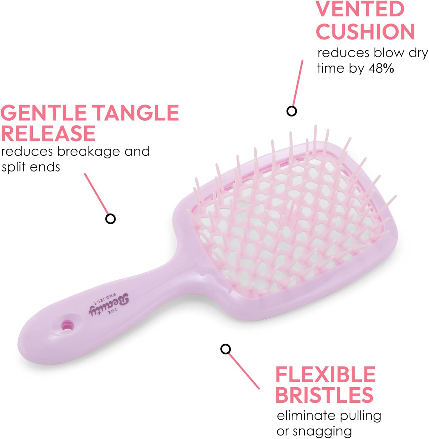 Detangling Brush for All Wet or Dry Hair Types - Pain-Free Brushing, Vented Hair Brush - Lightweight Handle with Extreme Flex to Contour to Scalp (Amethyst) image number 2