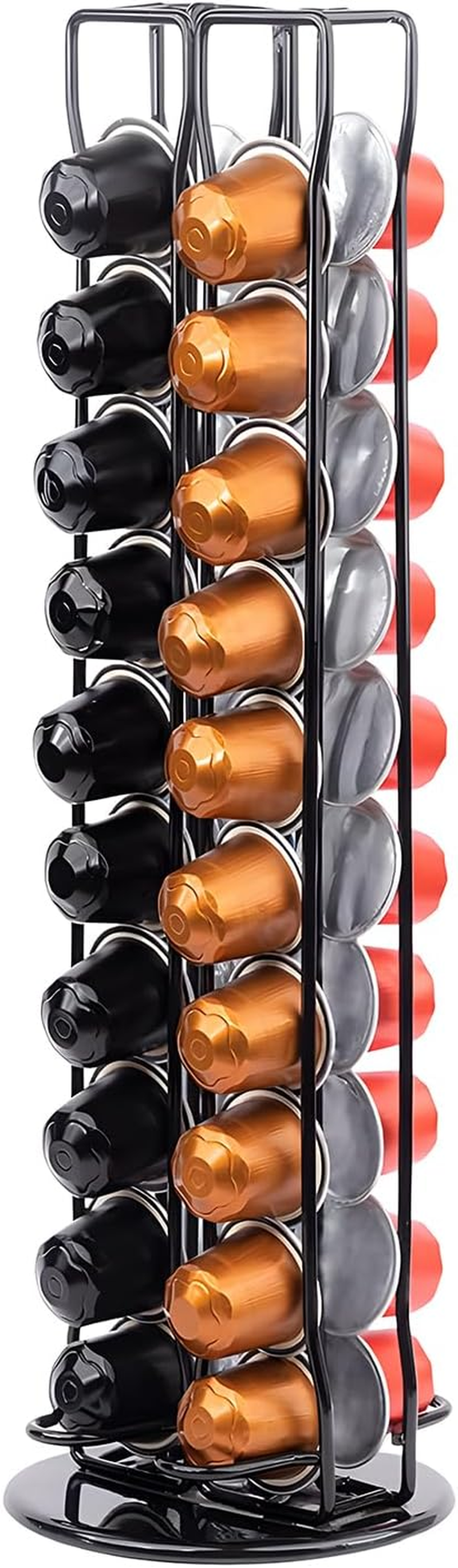 Coffee Pod Holder for Nespresso Pods, 40 Capsule Capacity, 360&deg; Rotating Coffee Pod Storage Tower Stand, Black, Rust-Proof, Soft Base, 37Cm High, Ideal Coffee Pod Holder for Kitchen, Office, Canteen image number 5