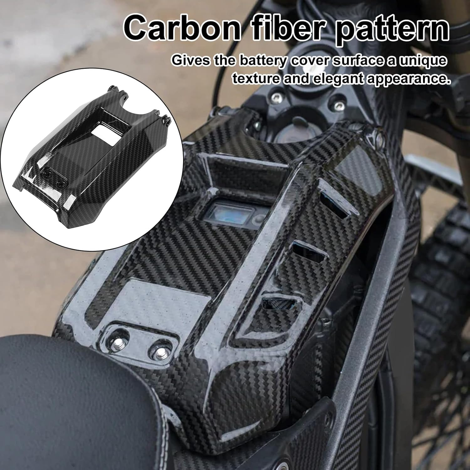 Electric Dirt Bike Battery Cover, Carbon Fiber Pattern Battery Compartment Protector Replacement for SUR‑RON Light Bee X S, Strong Protective Function, Rugged ABS, Stylish Look image number 3