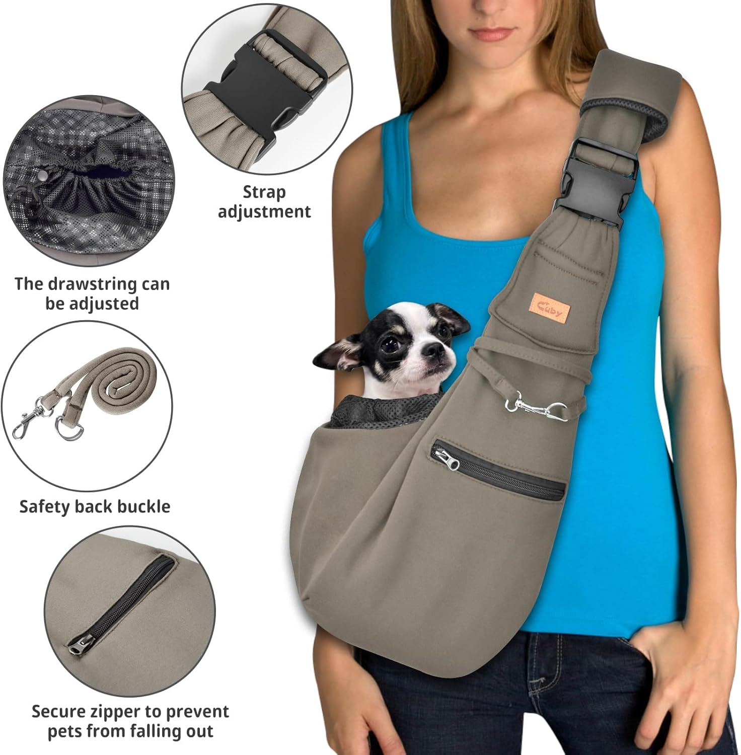 CUBY Sling Dog Small Dogs Cat Sling Pet Sling Single Shoulder Pet Bag for Travel Dog Carrier Bag with Foot Pad for Pets (Adjustable Shoulder Strap, Brown) - Adjustable+Foot Pad-Grey image number 5