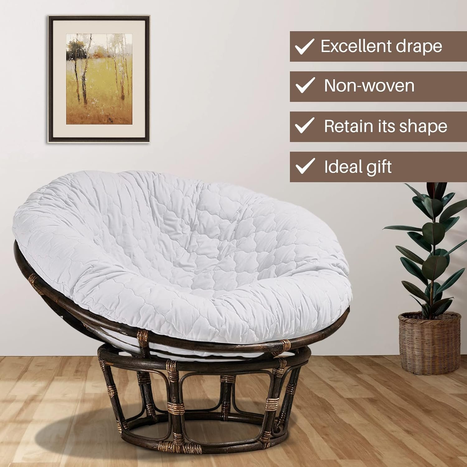 Hudson Comfort Papasan Cushion Cover - Quilted Shape, Soft Microfiber Fabric, Zippered Papasan Cushion Cover Only - 50 Inches (Fits a 42-47 Inch Papasan Cushion) White image number 5