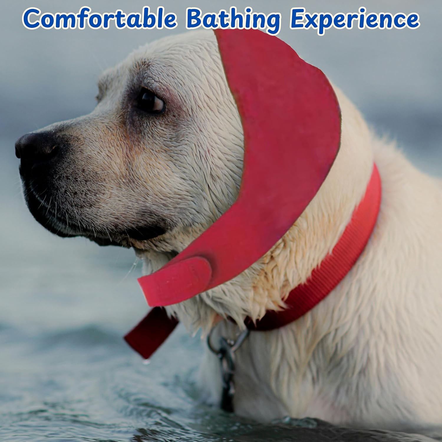 2Pcs Dog Ear Covers for Swimming and Bathing - Waterproof Protection, Adjustable Shower Caps, Swim Cap with Ear Wrap (Pink, Red, L) image number 4