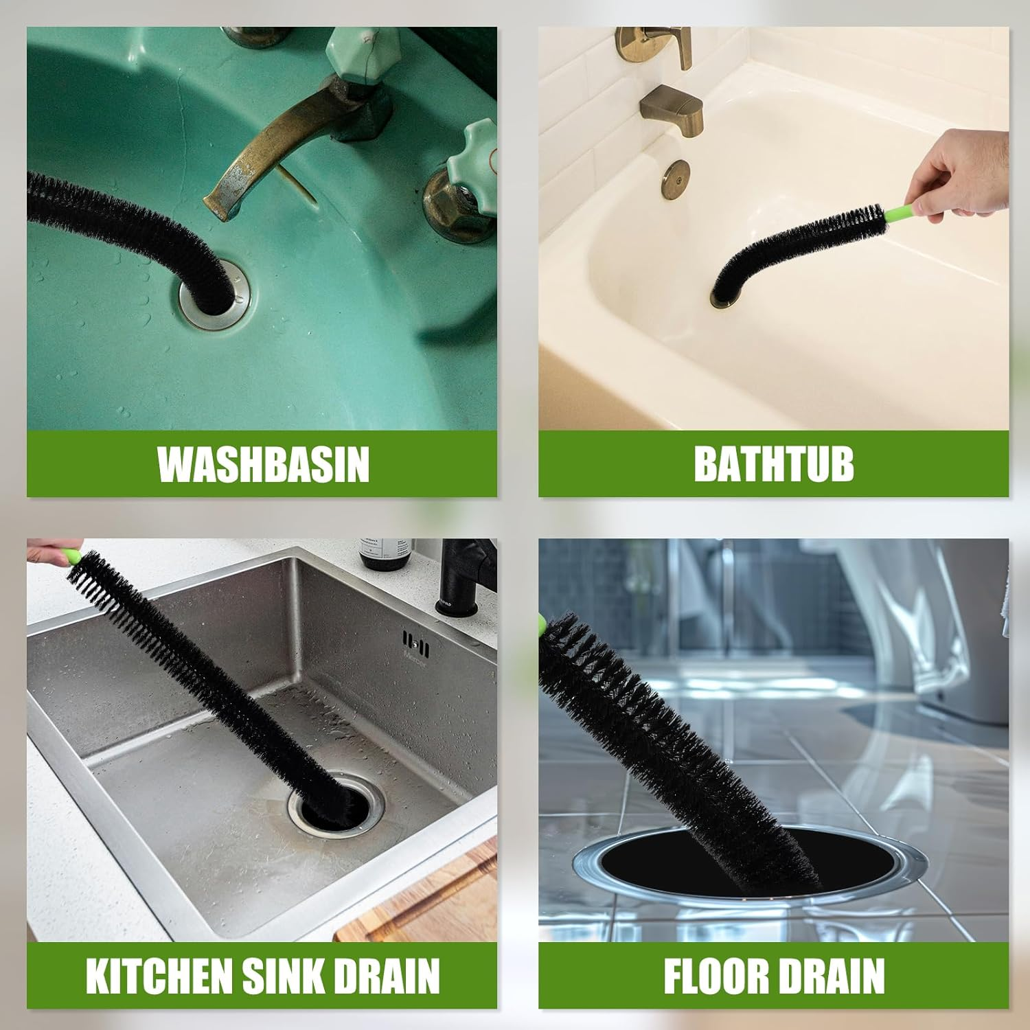 Gosknor 2Pcs Drain Brush, Nylon Stainless Steel Long Pipe Cleaners, 17In Sink Cleaning Brush, Flexible Long Cleaning Brush for Toilet Floor Drain, Kitchen Sink Drain image number 1