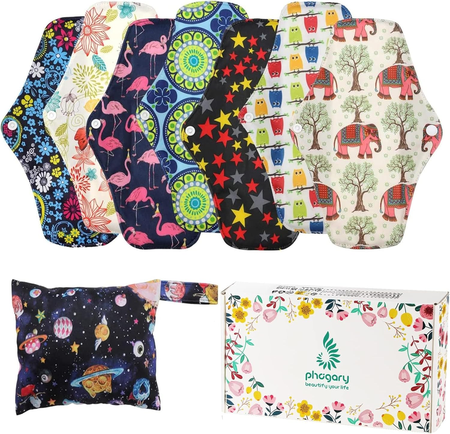 Reusable Menstrual Pads (7 in 1, 10In*7In), Cloth Pads for Heavy Flow with Wet Bag, Large Sanitary Pads Set with Wings for Women, Washable Overnight Cloth Panty Pad Liners Period image number 3