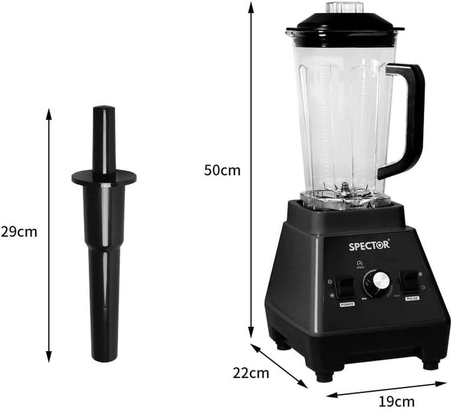 Spector 2L Commercial Blender, High Speed Mixer Food Processor, Juicer Smoothie, Ice Breaker, Ice Crush, 3 Speeds, 6 Stainlesss Teel Blades, 1600W Power Motor, Blend, Chop, Grind & Pur&eacute;e, Black - Black image number 3