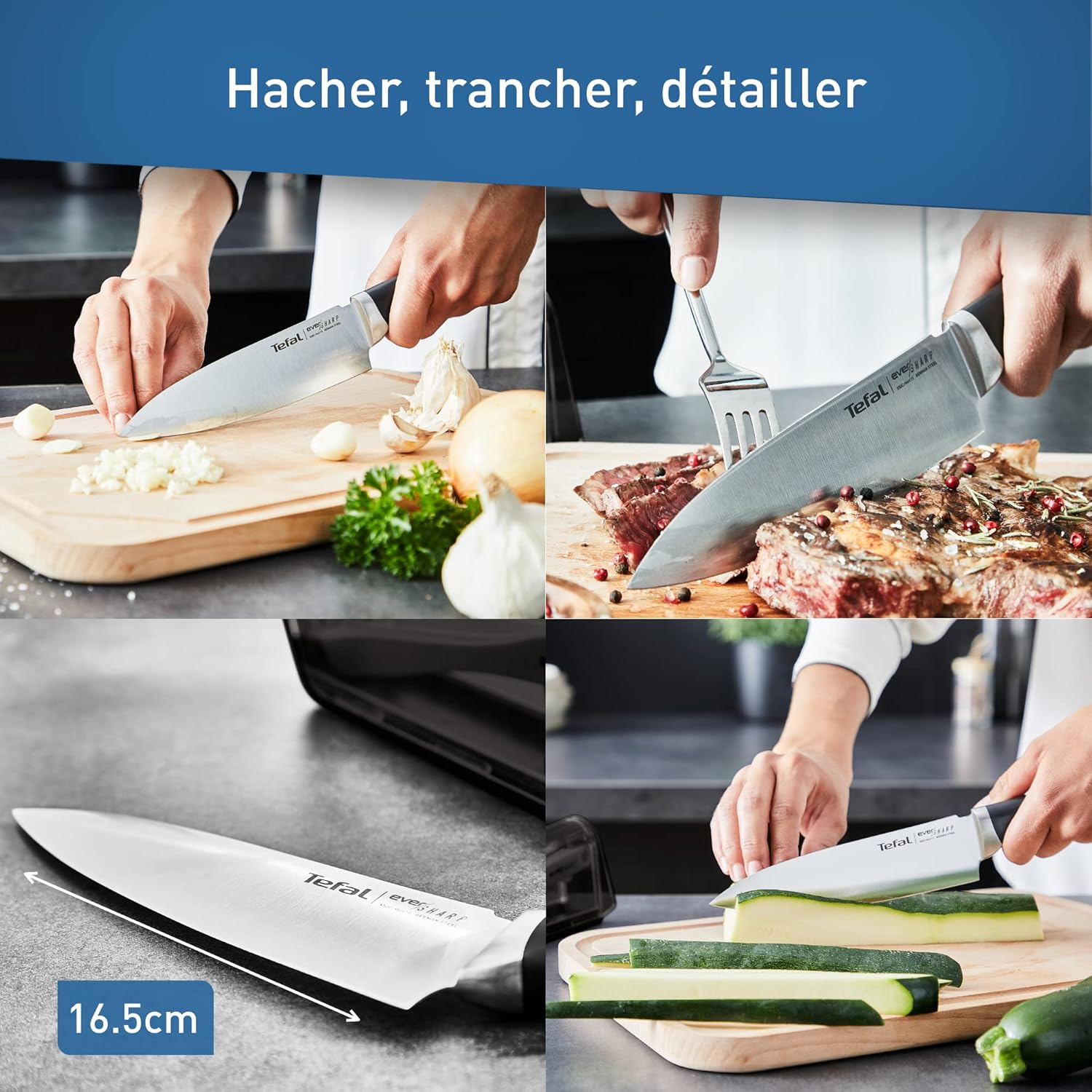 Tefal Chef Knife 16.5 Cm, Built-In Sharpener, Safe Technology, German Stainless Steel, Versatile Kitchen Knife, Ever Sharp Black Edition K2579104 image number 4