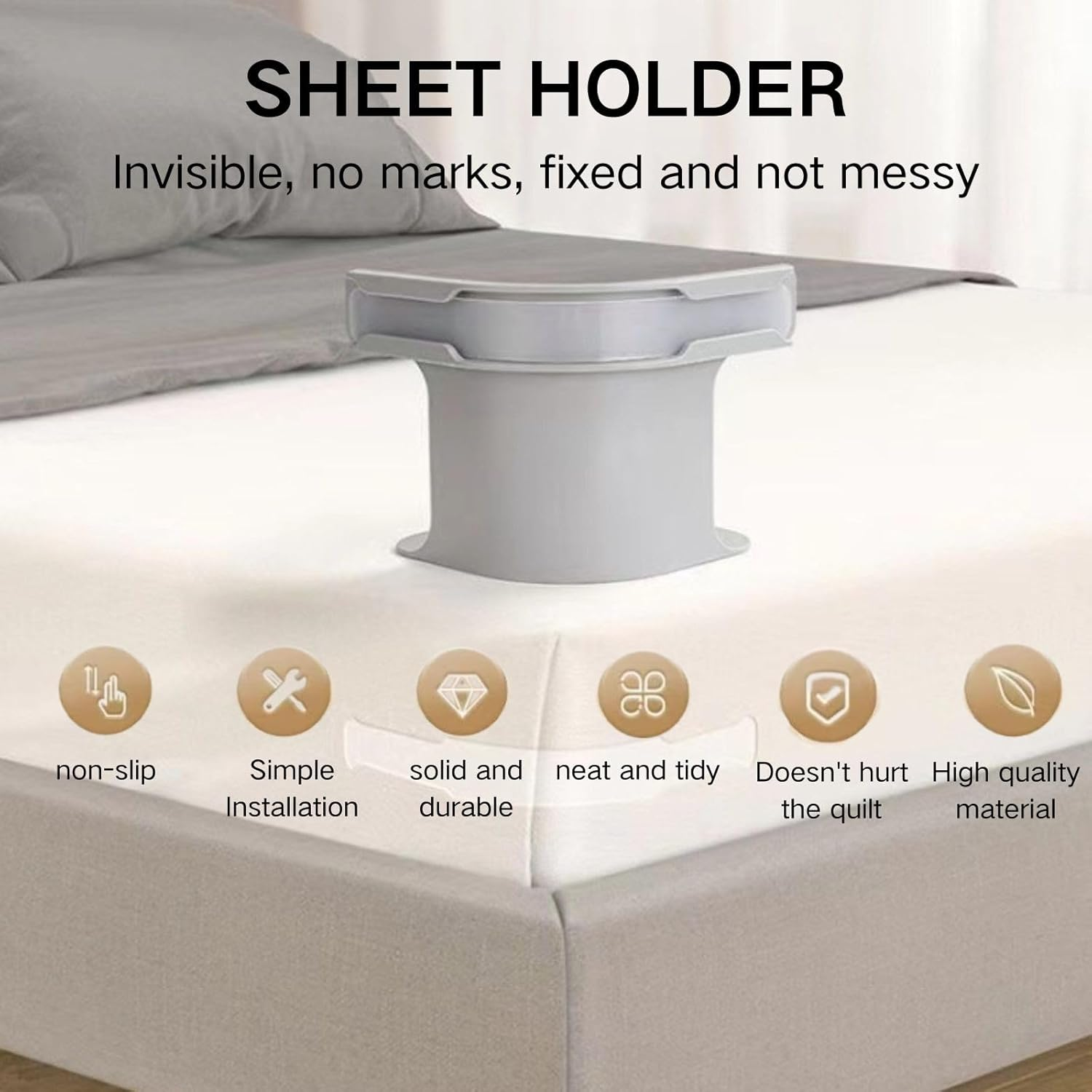 Poemtian 4PCS Bed Sheet Holder, Bed Sheet Fasteners, Non-Slip Bedsheet Grippers Keep in Place Bedding Accessories for All Mattress image number 4