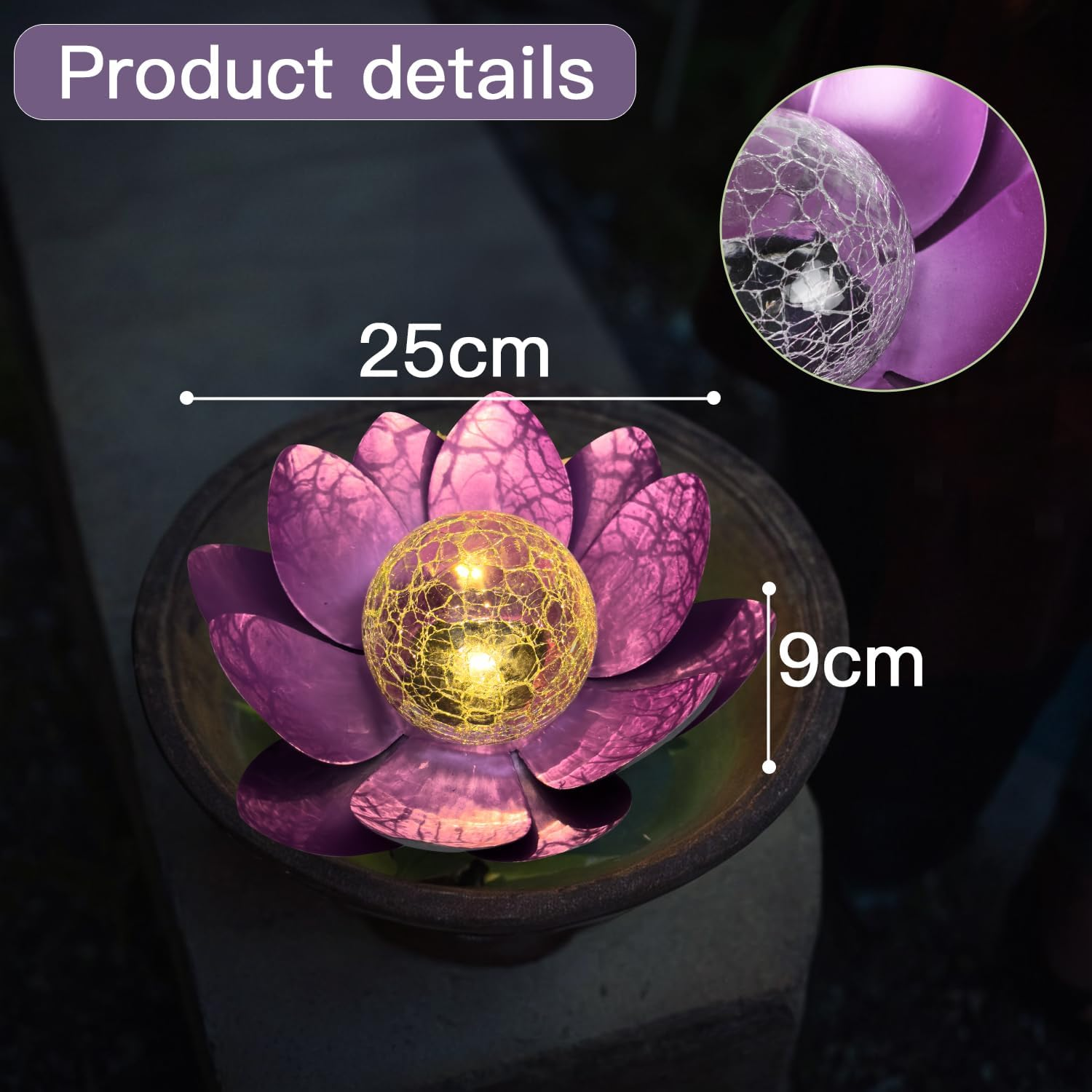Kyduu Outdoor Retro Lotus Lamp, Solar Powered, Purple, Metall, LED, Waterproof, Floor Lamp image number 3