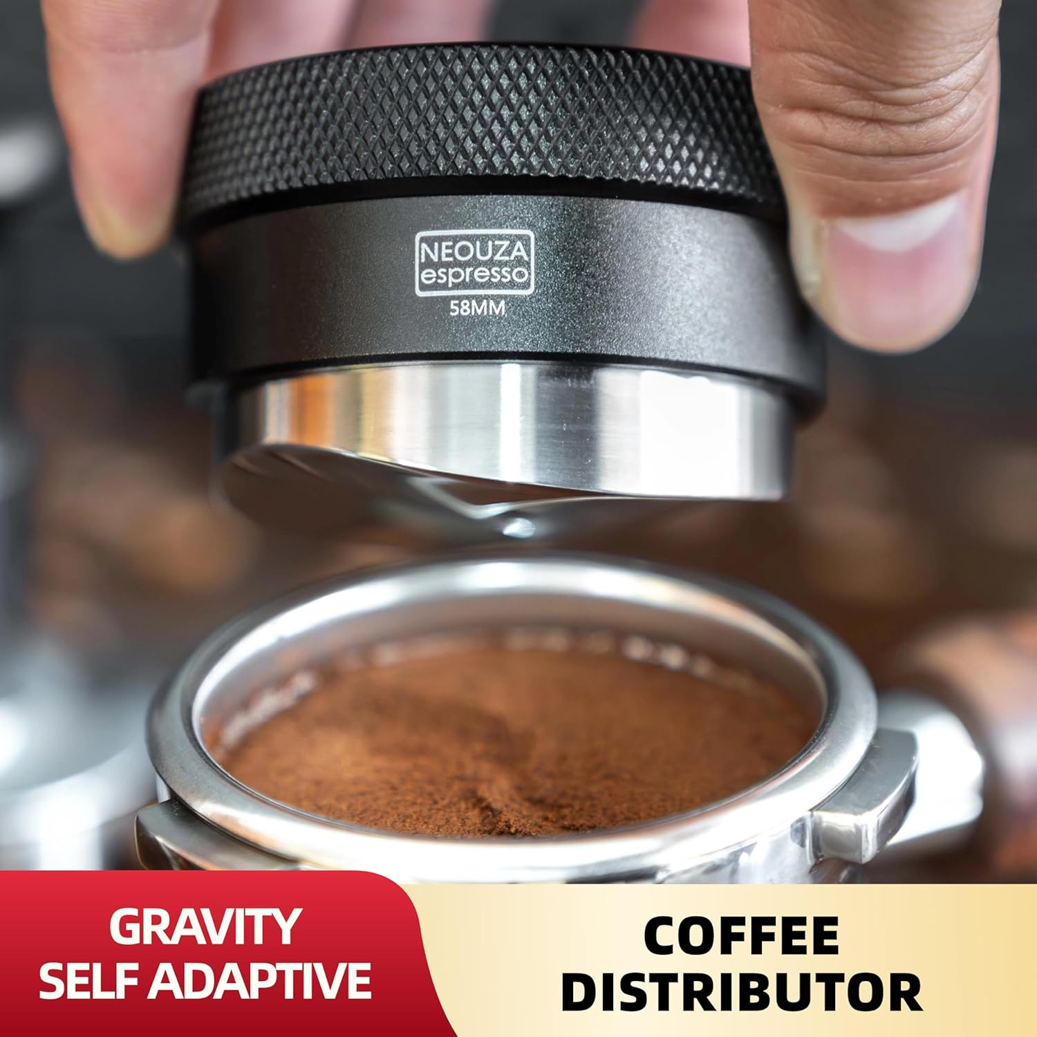 NEOUZA Coffee Gravity Adaptive Distributor for Espresso Portafilter, Gravity Distribution Tool, Auto Leveling Distributor, Leveler with S-Shaped Base (58Mm) image number 6