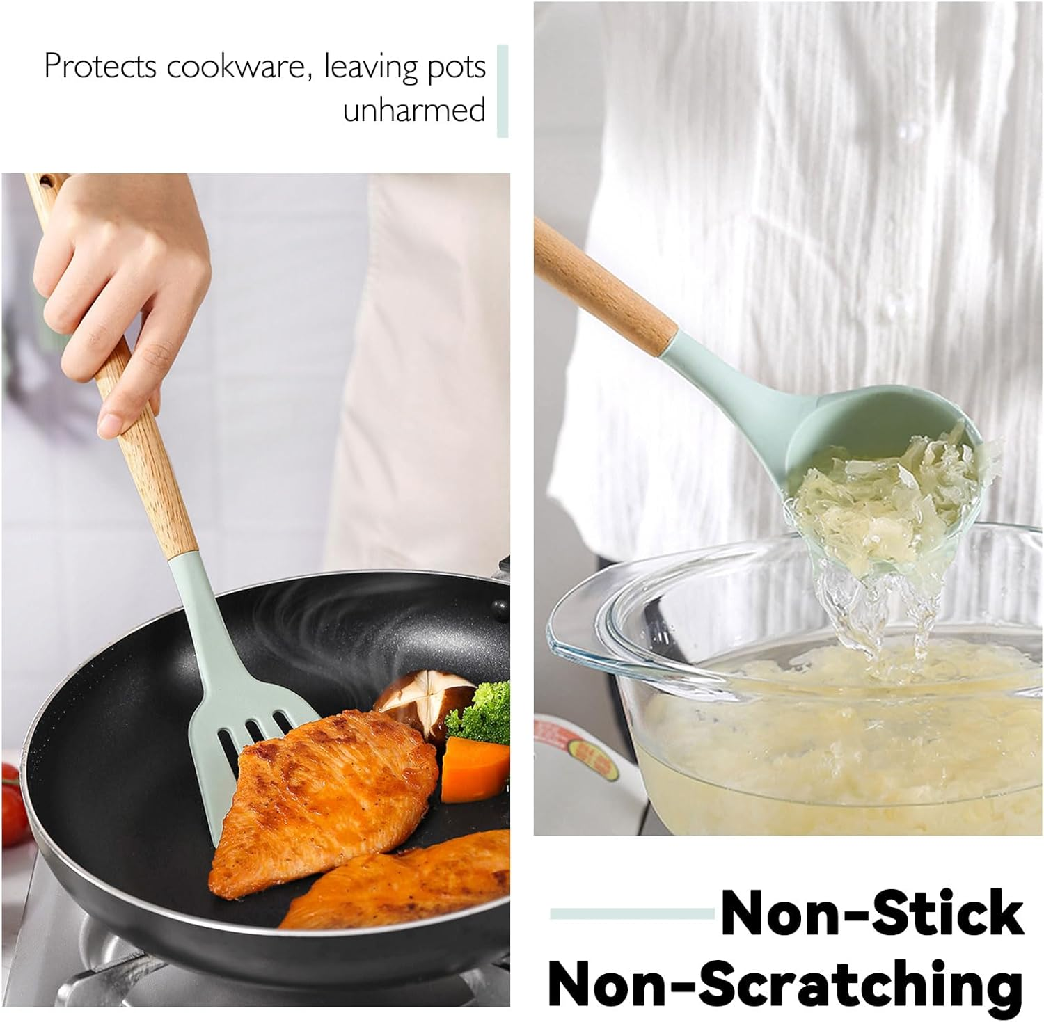 Silicone Camping Cooking Utensils Set - 12Pcs Green Kitchen Cookware Set, Outdoor Camper Accessories with Portable Hand Bag, RV Must Haves Gear for Travel BBQ, for Camper image number 2