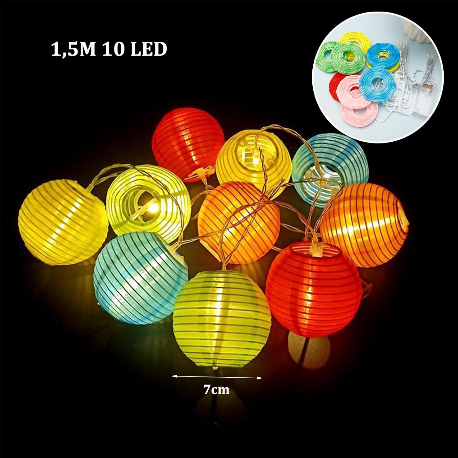ENLACE Paper Lantern String Lights 10 LED Lanterns 2 Metres Multicoloured 7.5Cm Diameter image number 6