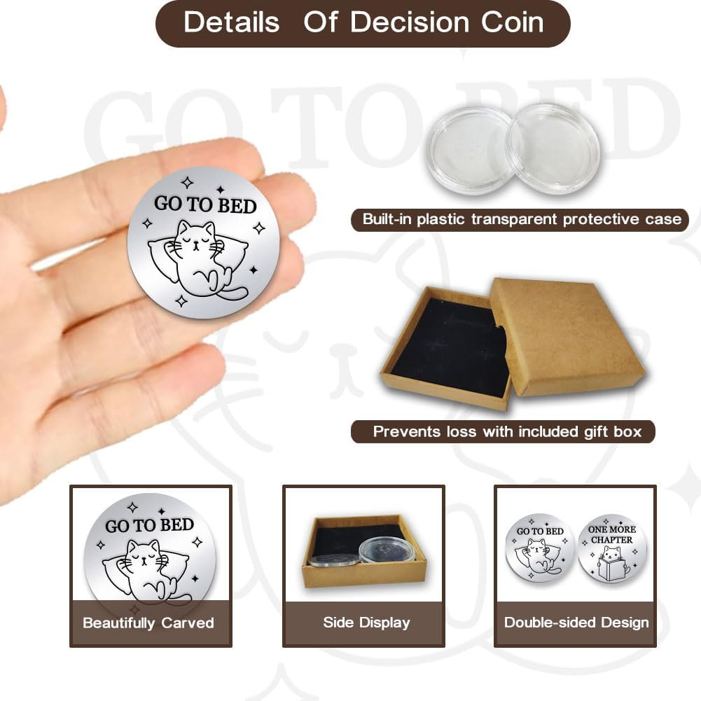 PH Pandahall 2Pcs Funny Destiny Flip Coins GO to Bed Decision Coin One More Chapter Challenge Coin Double-Sided Decision Coin Flip Coin for Game Book Lover Reader Teenager Men Women Birthday image number 1