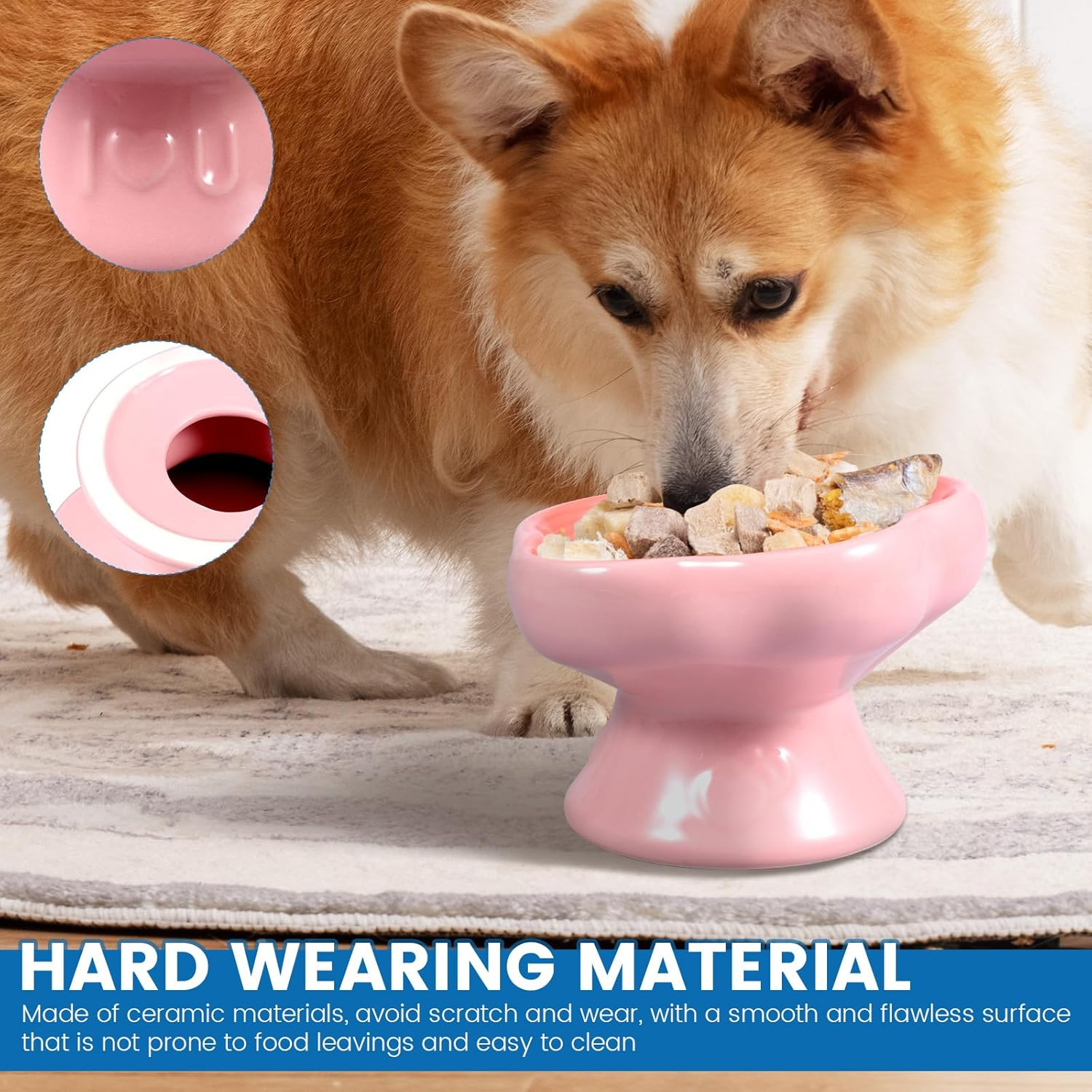 Ceramic Raised Cat Bowl-230 Ml 15&deg; Tilted Elevated Dog Feeder Bowl Pet Food Water Feeder Dish Dishwasher Safe for Pet Dog Cat(Pink,1)