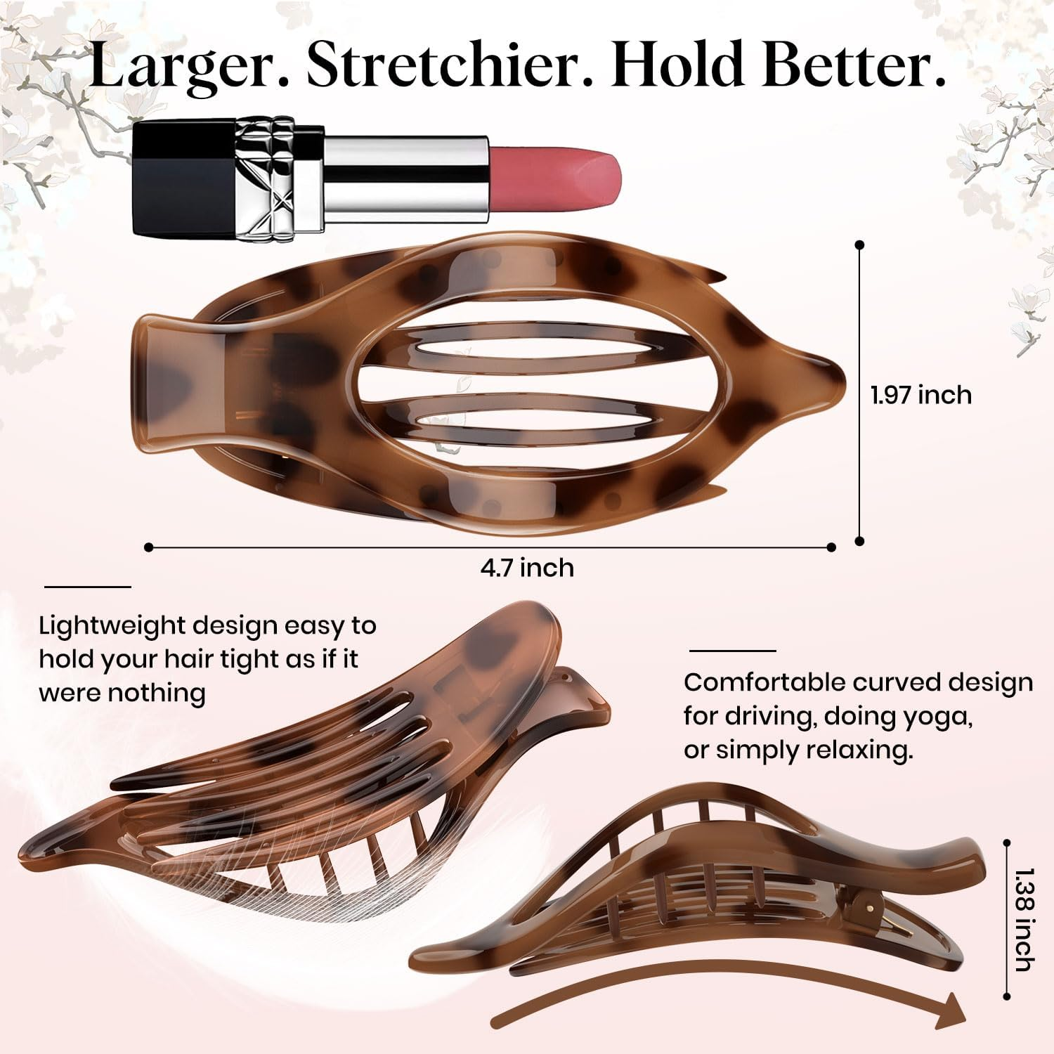 Oeusnael 4 PCS Large Flat Hair Clips for Women Girls, French Concord Lay down Hair Claw Clips for Thick Thin Hair, Matte Non-Slip Strong Hold Hair Accessories (Tortoise) image number 3