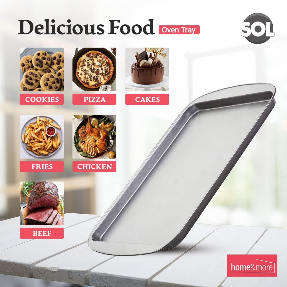 SOL 2Pk Everyday Large Oven Trays Set 38 X 25Cm | Durable Flat Stainless Steel Baking Trays for Oven | Baking Sheets Pan Cooking Trays for Oven | Bakeware Tins and Trays | Baking Tins image number 5