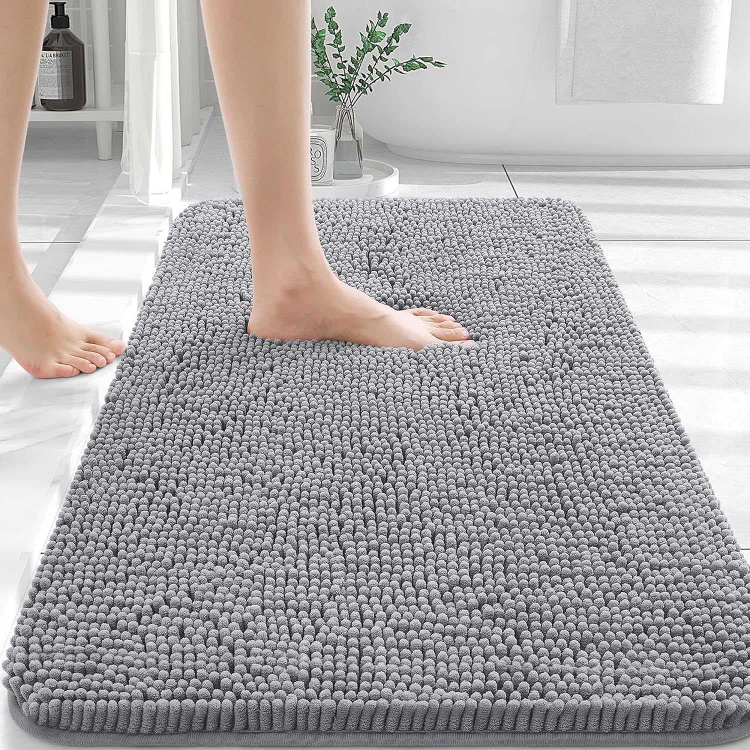 Mumoo Bear Bathroom Rugs 24X16 Inch, Extra Soft Absorbent Chenille Bath Rugs, Rubber Backing Quick Dry, Machine Washable Bath Mats for Bathroom Floor, Tub and Shower, Home Decor Accessories, Grey image number 6
