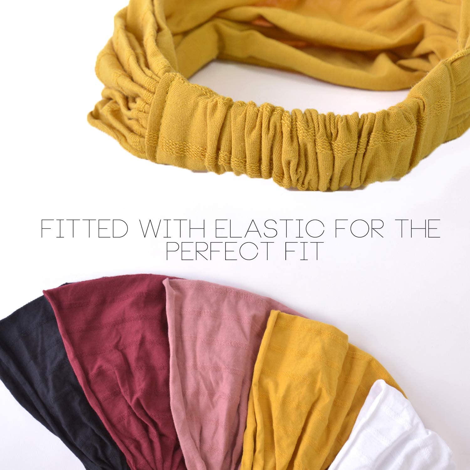 CHARM Wide Headband Bandana for Women - Mens Large Hair Turban Head Wraps Boho Band Black - Black image number 4