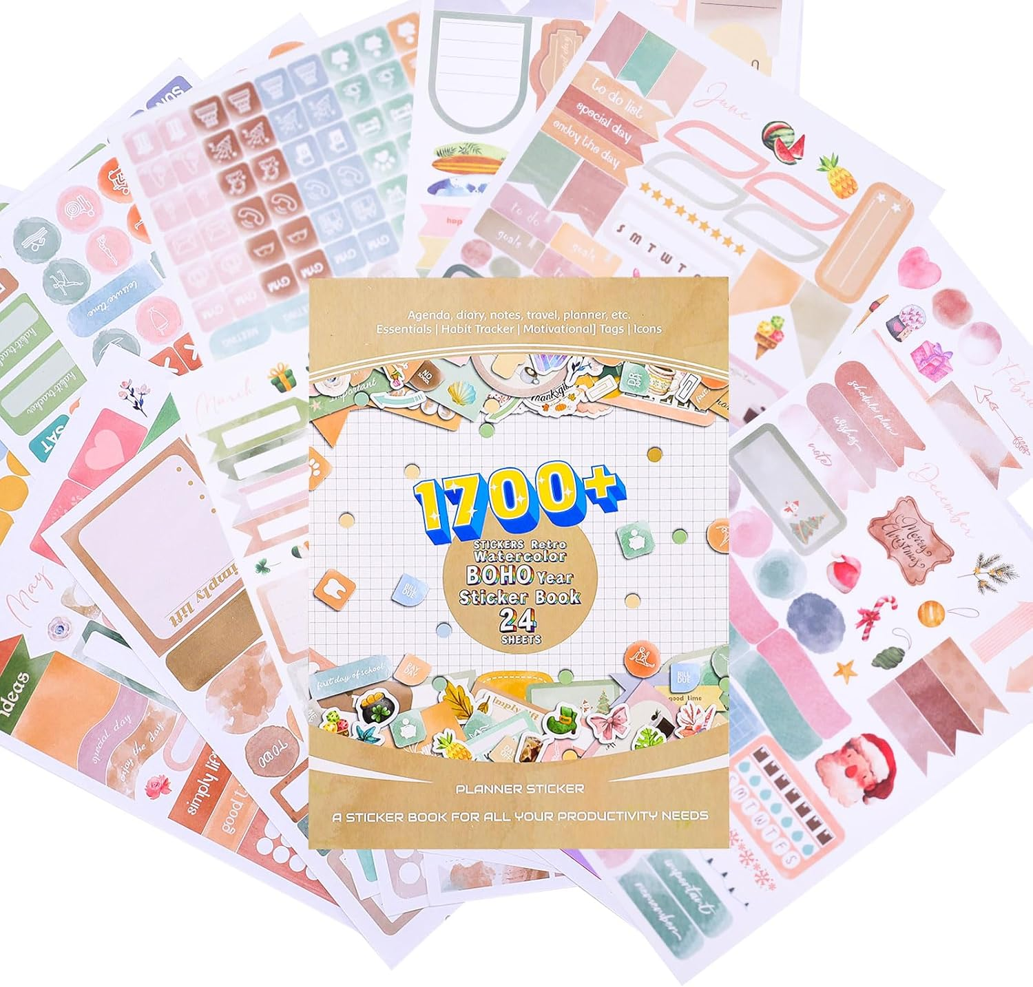 24 Sheets Boho Budget Planner Stickers for Calendars and Planners - Month Stickers (Watercolour) image number 3