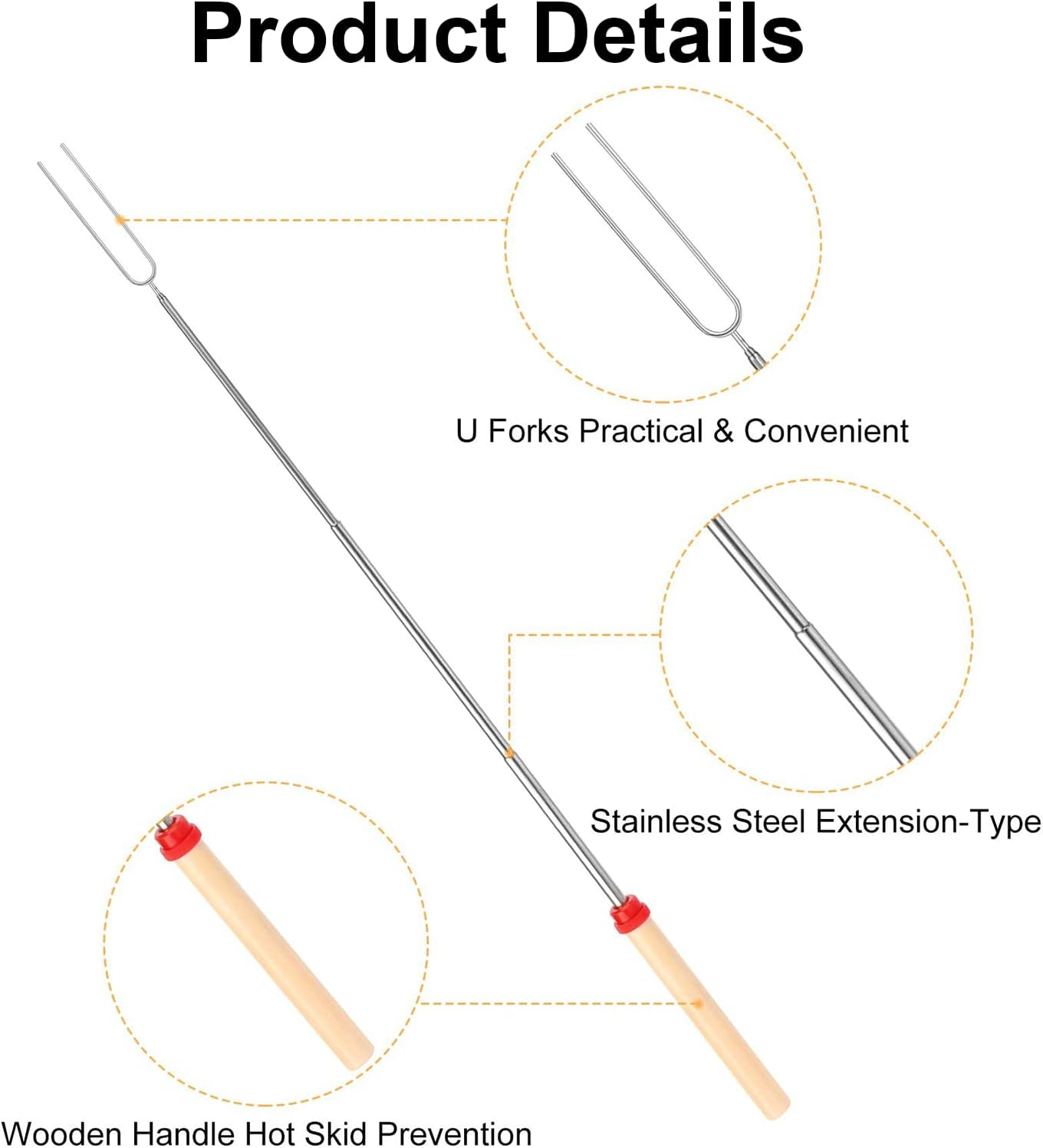 Marshmallow Roasting Sticks Wooden Handle Set of 12 Smores Skewers Telescoping Forks with Portable Bag for Hot Dog Campfire Camping Stove BBQ Tools image number 2