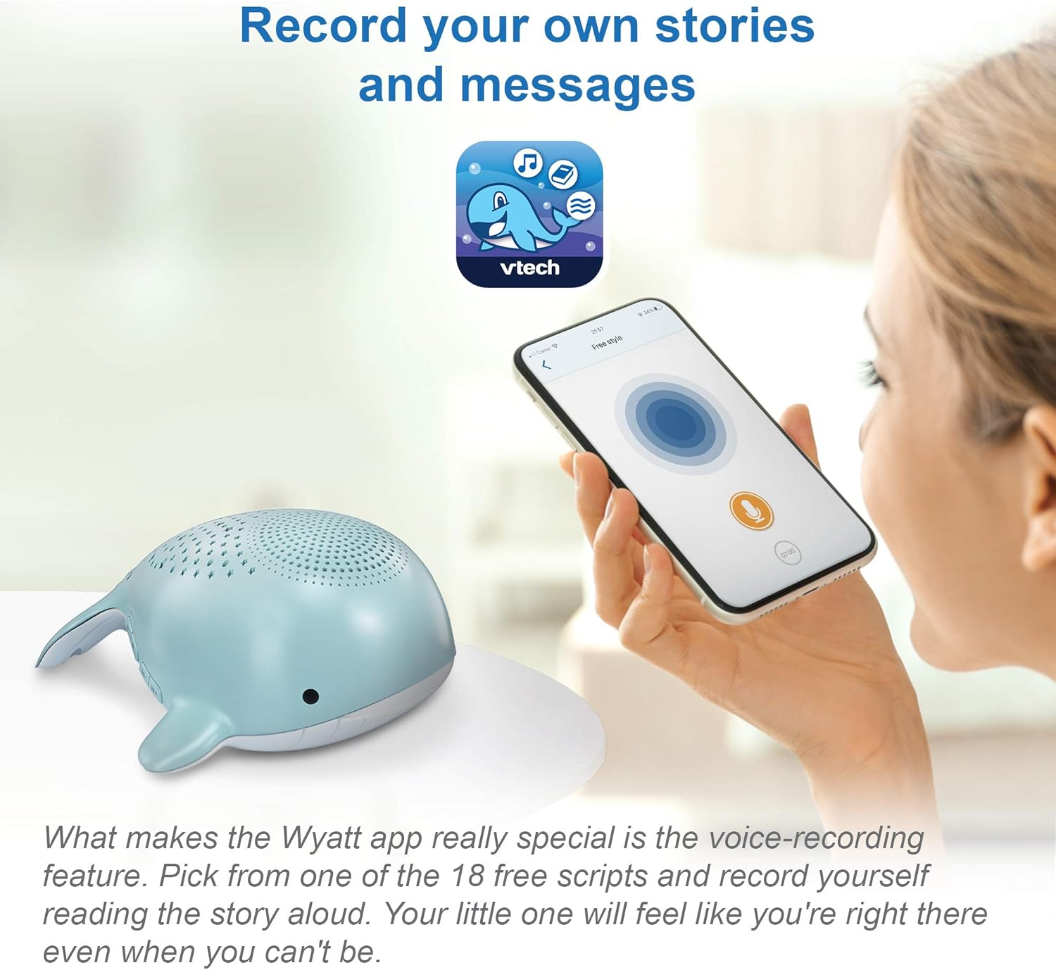 Vtech BC8312 Wyatt the Whale Storytelling Baby Sleep Soother with a White Noise Sound Machine Featuring; 10 Stories, 10 Ambient Sounds & 10 Calming Melodies with Glow-On-Ceiling Night Light