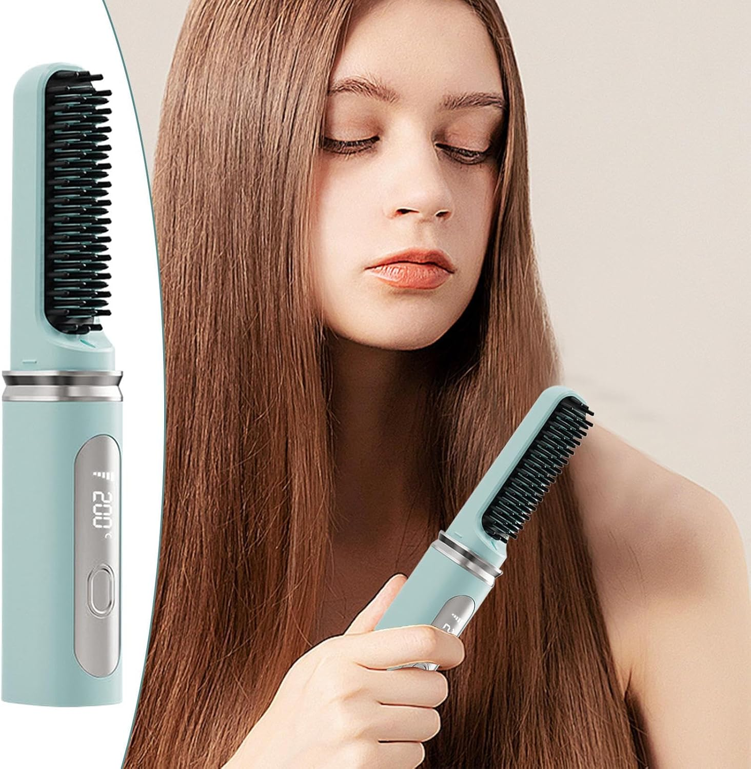 Straightening Brush - Cordless Hair Straightening Brush,Usb Rechargeable Fast Heating Curling Iron Comb Styling Tools for Women Girls All Types Volumizing image number 2