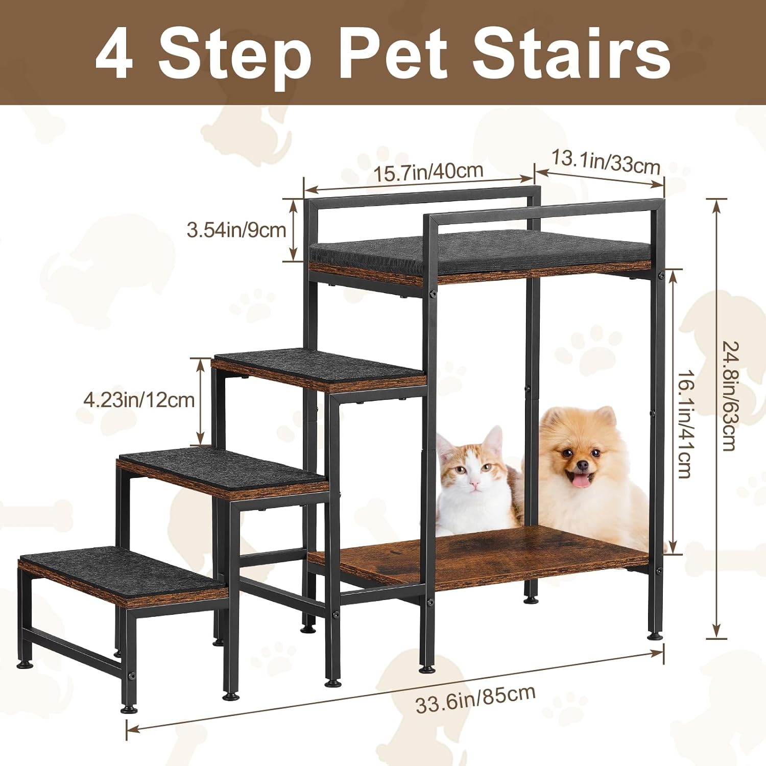 CADUKE Dog Steps 63Cm High for Bed & High Sofa, Pet Dog Steps with Ajustable Feet, Non-Slip Dog Stairs for Small Medium Dogs and Cats, Easy Assembly image number 5