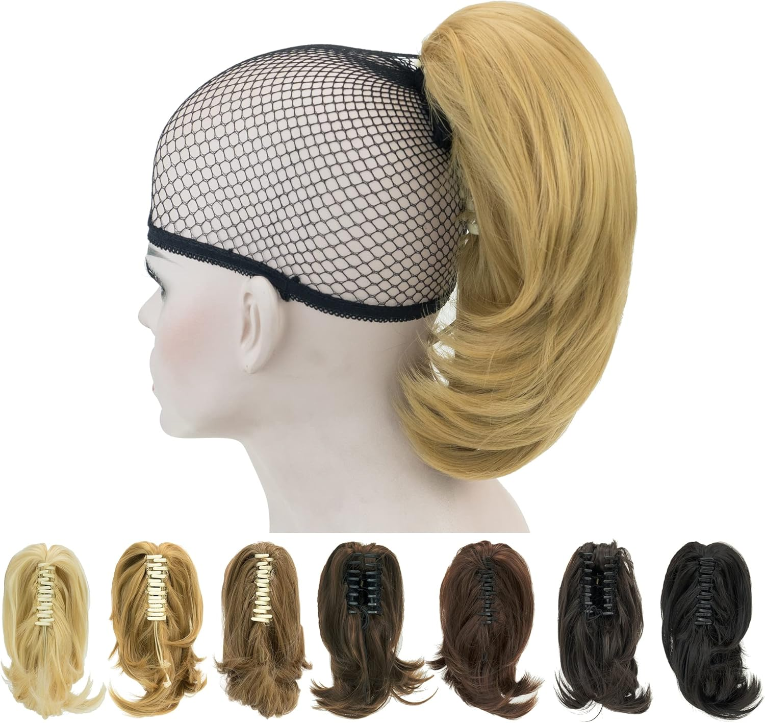 IMISSU Cute Short Claw Ponytail Grab Hairpieces Thick Clip in Hair Extensions Little Pony Tail Hair Pieces for Women (Light Brown)