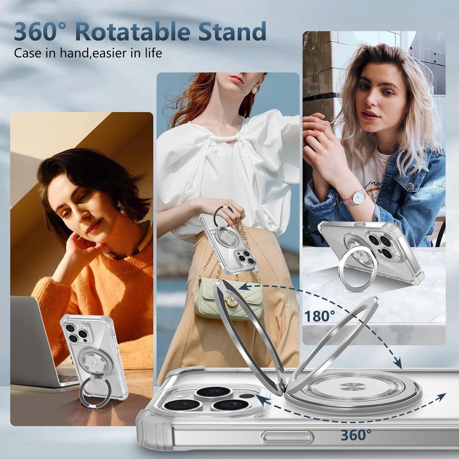 RUNGOS 360&deg;Rotatable Ring for Iphone 14 Pro Max Case Magsafe, with Stand [Strong Magnetic] [Mil-Grade 4-Corner Airbag Reinforcement] Clear Shockproof Case for Iphone 14 Pro Max Phone Case image number 3