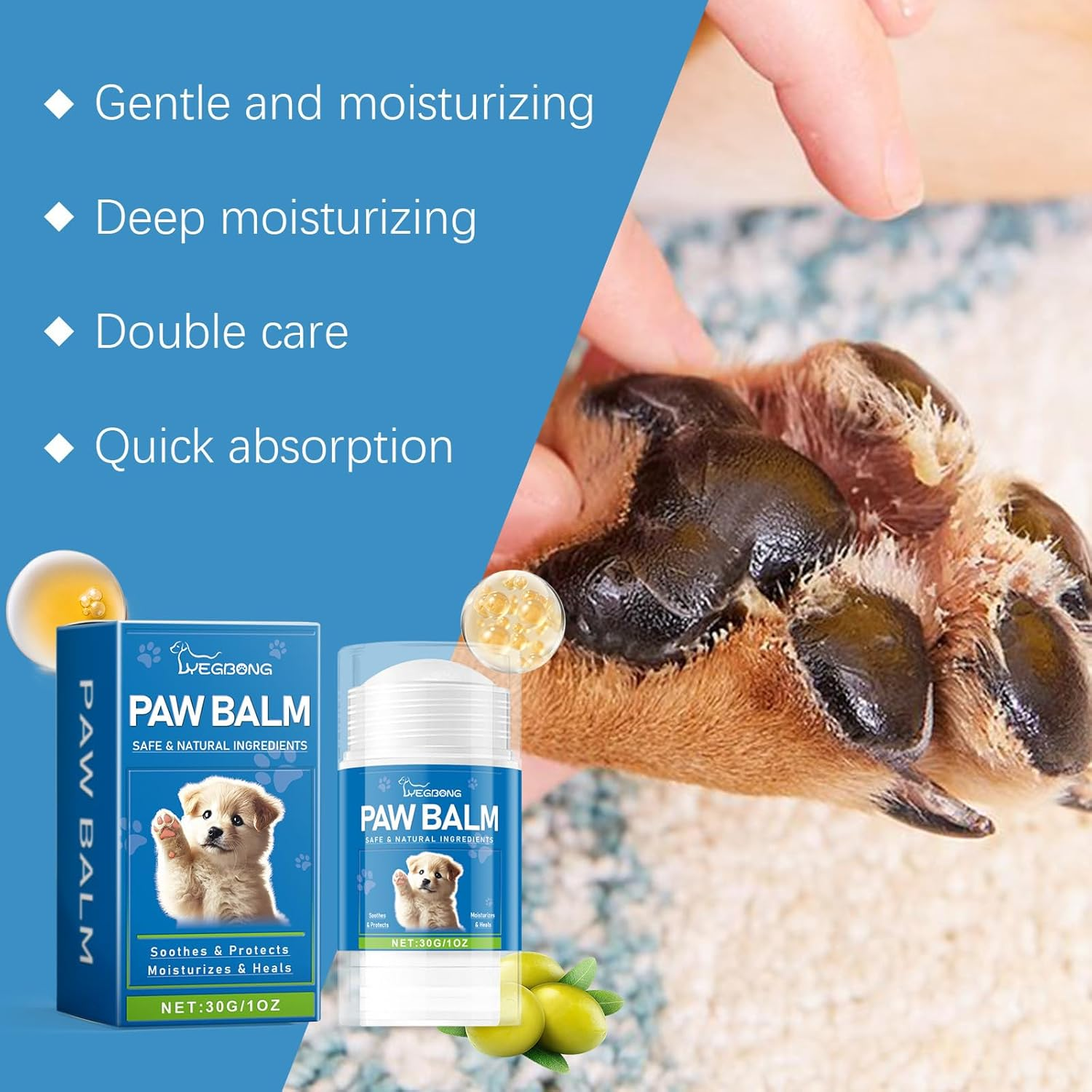 Pet Paw Balm, 30G, Quick-Absorbing Moisturising Cream for Dogs and Cats, Gentle Formula