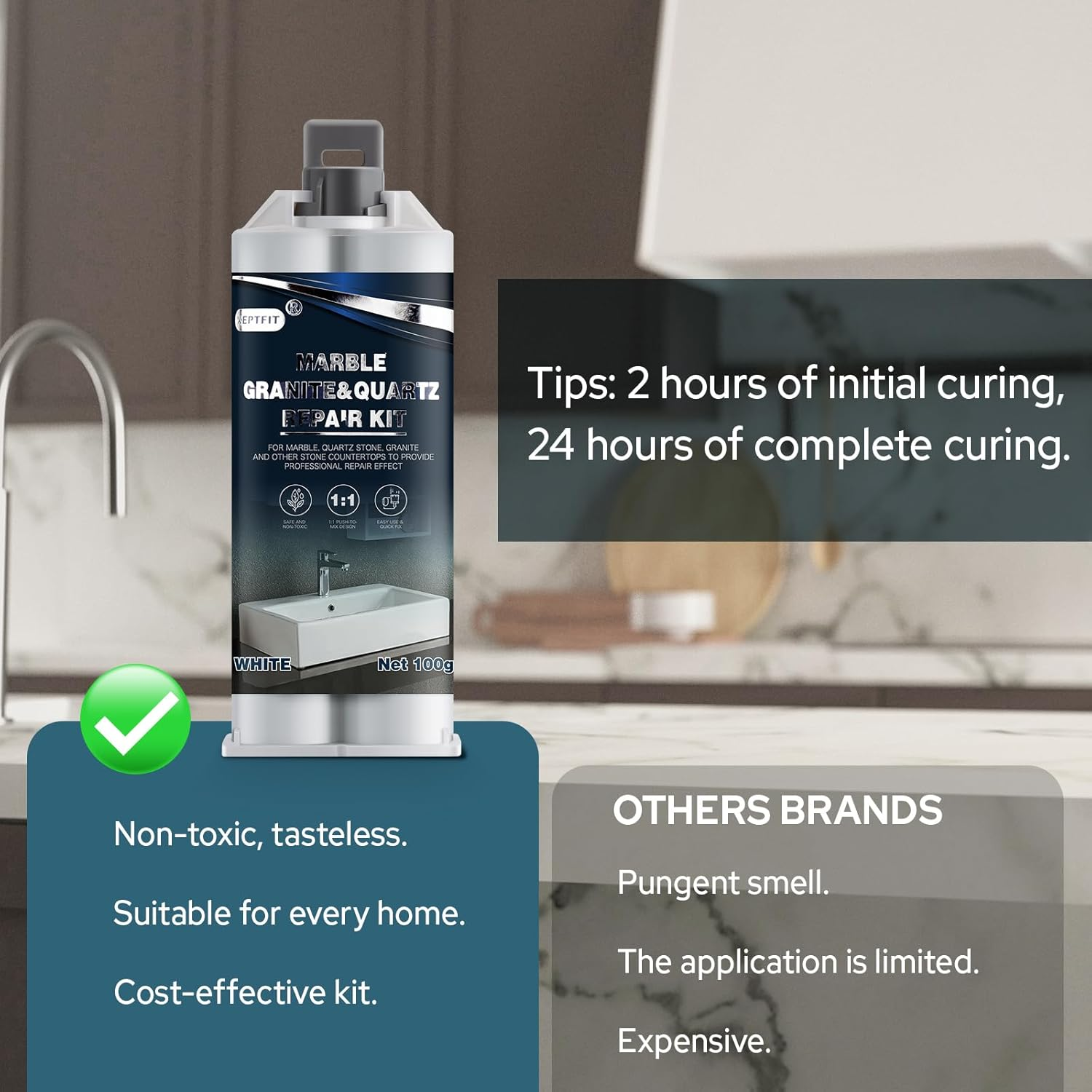 Marble Repair Kit & Quartz Countertop Chip Repair Kit, Tiles Repair Kit, Suitable for Granite, Marble, Quartz Stone, and Other Stone Surface Crack Quartz Chip Repair Kit image number 5