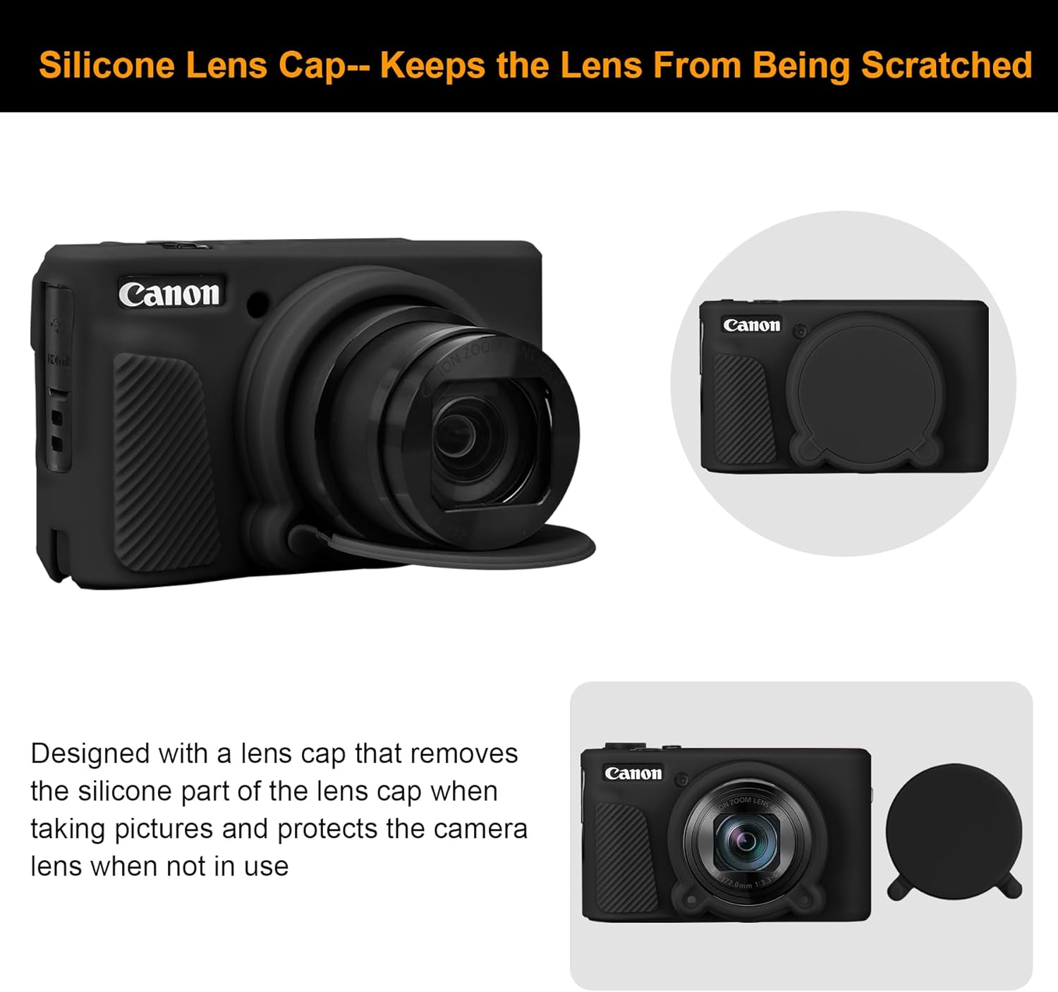 Elonbo SX740 SX730 Camera Case, Soft Silicone Case for Canon Powershot SX740/SX730 HS Camera, Lightweight Skin Rubber Protective Cover for SX740 SX730 with Removable Lens Cover, Black - Black image number 5