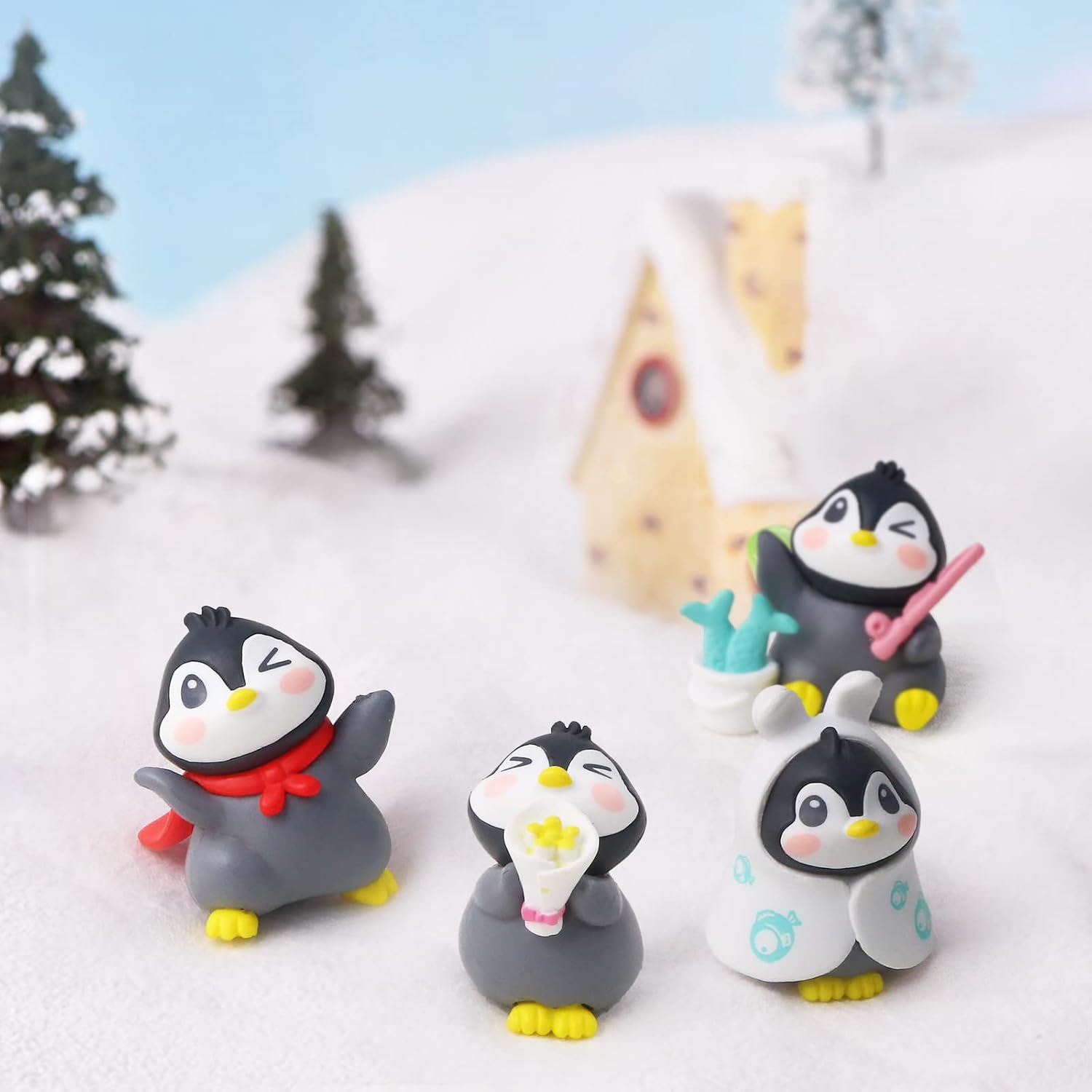 6Pack Mini Cute Penguin Figures Cake Toppers,Lovely Penguin Characters Toys Miniature Fairy Garden Decor for Kids Birthday Baby Shower Party Automobile Decoration - Rabbit image number 7