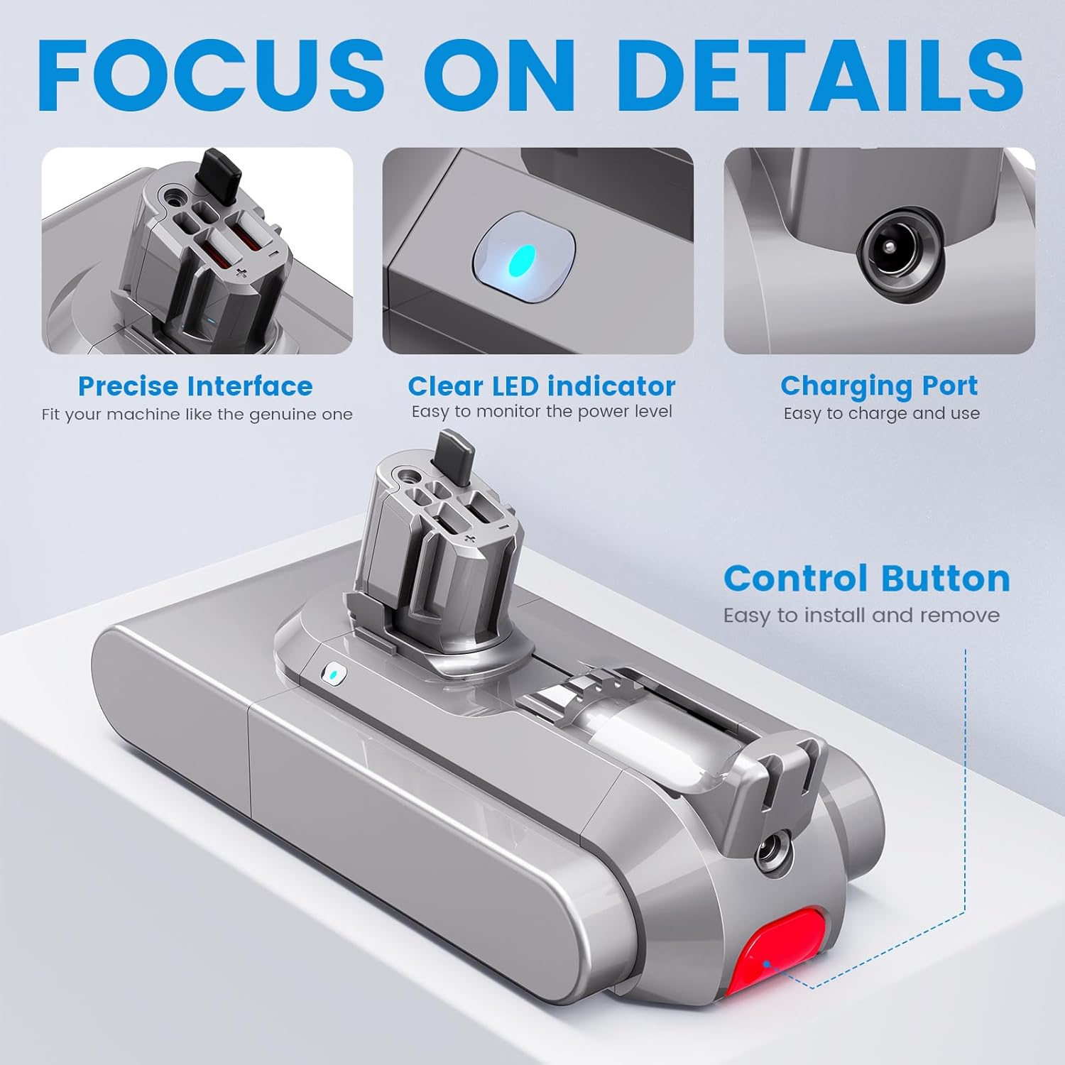 25.2V 3900Mah V11 Click-In Battery Compatible with V11 Absolute/Animal/Outsize/Total Clean Series Battery(With Red Button) image number 2