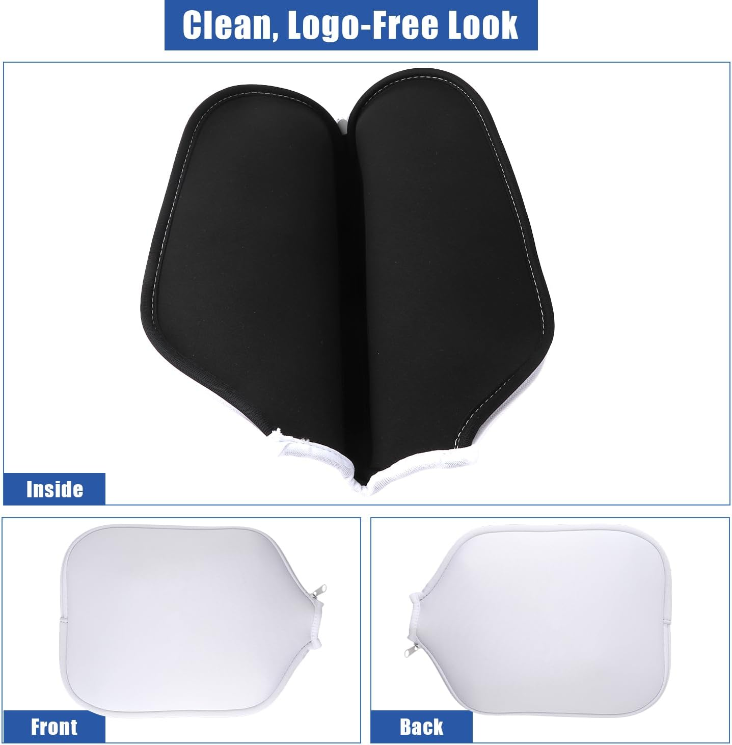PEUTIER 2Pcs Pickleball Paddle Covers, Waterproof Neoprene Pickle Ball Covers Protective Pickleball Racket Holder Sleeve with Zipper Fits Most Paddle Racket (White) image number 3