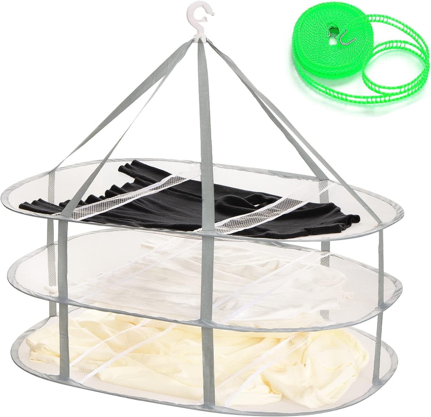 AUTODECO 3-Tier Folding Mesh Clothes Hanging Dryer, Sweater Drying Rack, Large Laundry Drying Rack, Lay Fold Flat Dry Hanger, Mesh Clothes Hanging Dryer - Xl(3Tier) image number 1