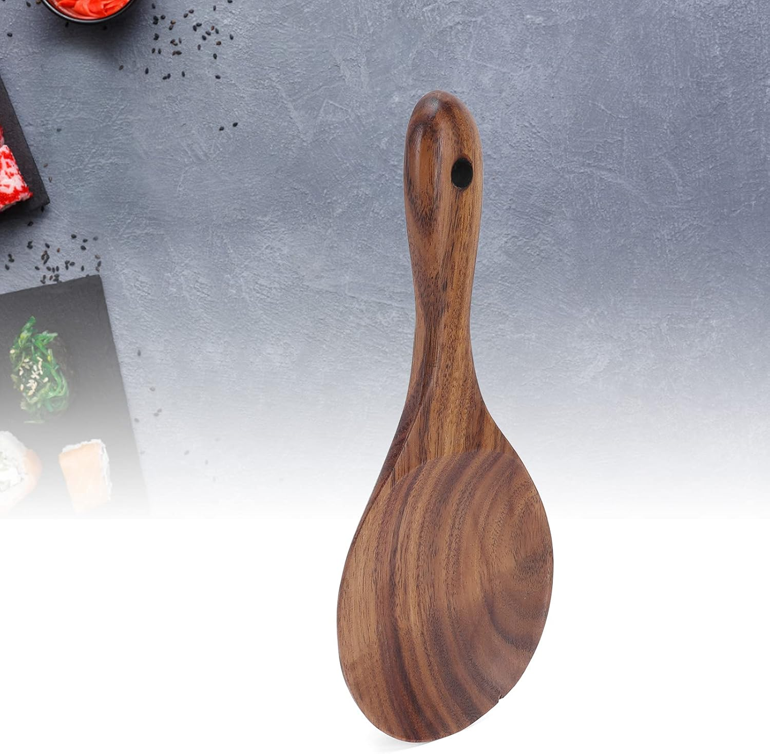 Rice Paddle, Non-Stick Natural Wooden Rice Spoon Shallow round Head Rice Spoon Rice Spoon image number 3
