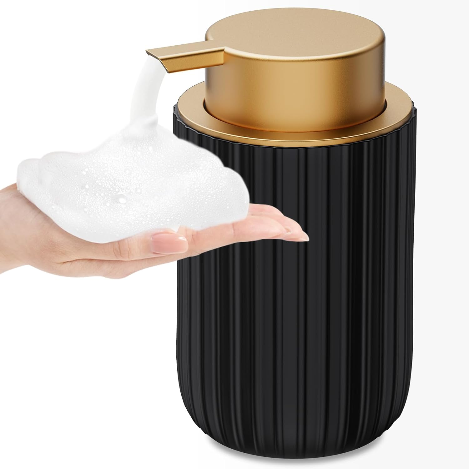Foaming Soap Dispenser Black, Ceramic Foam Hand Soap Dispenser for Bathroom 12Oz Refillable Liquid Lotion Soap Dispenser with Rust-Proof Foaming Pump for Countertop image number 3