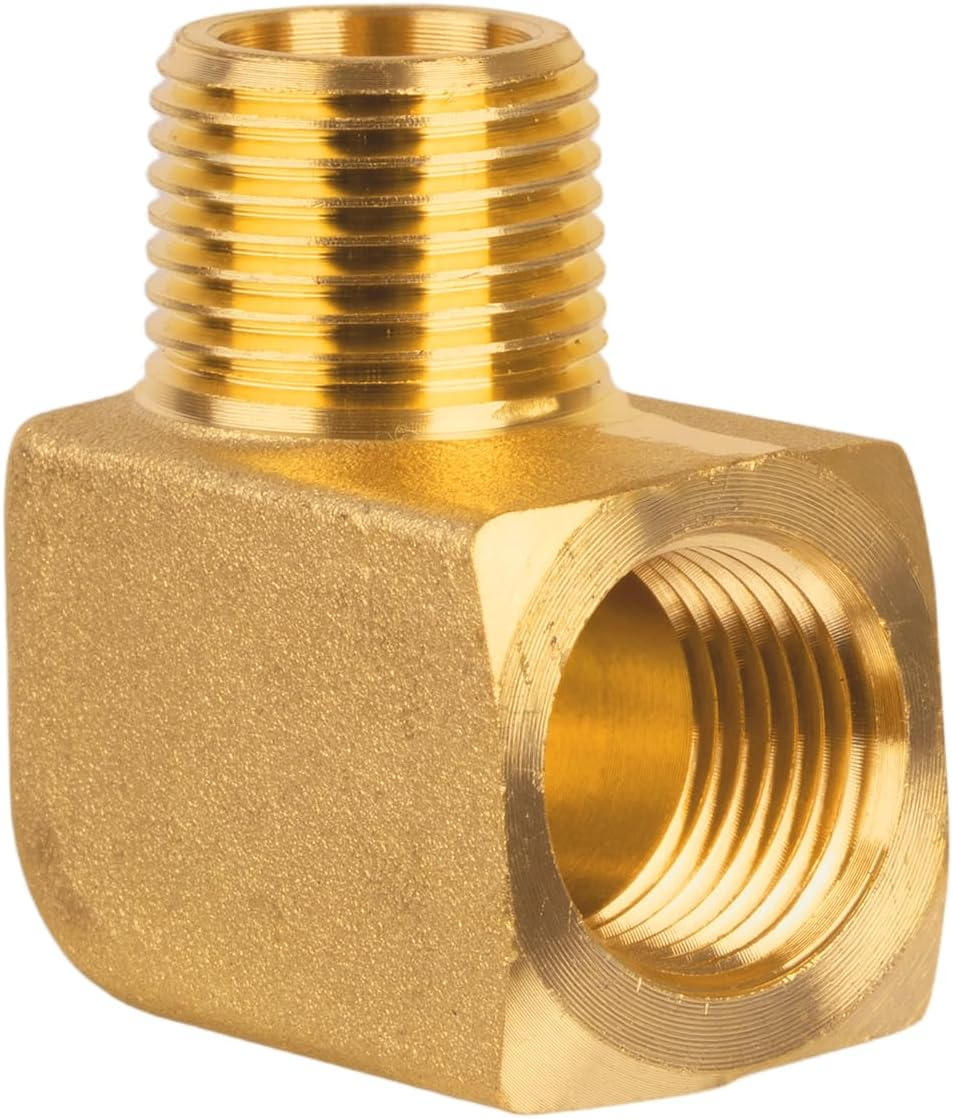 90 Degree Elbow, 3/8" NPT Male &times; 3/8" NPT Female Brass Pipe Fitting, Barstock Street Elbow Adapter for Propane, Oil, Gas, Air Flow Systems, Corrosion Resistant, 1200 PSI Rated, 1 Pack image number 4