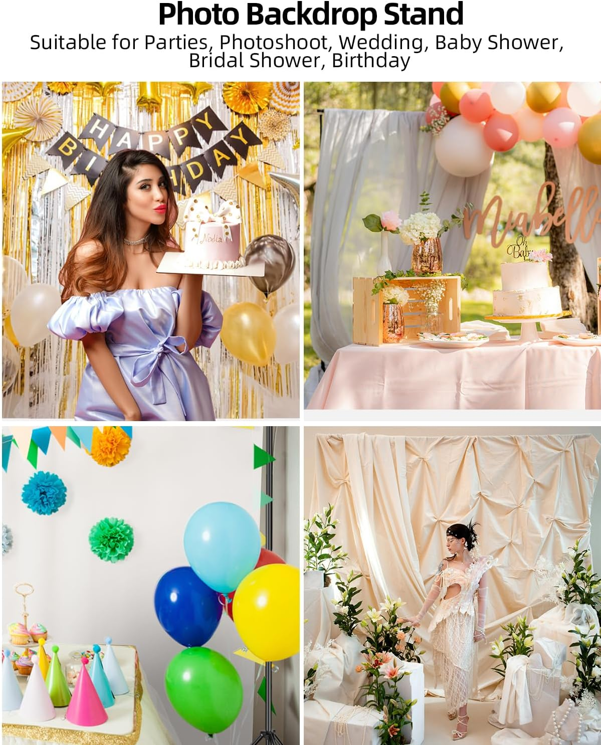 Hemmotop Photo Backdrop Stand, 10X7Ft (Wxh) Background Stand for Photoshoot, Backdrops Support Kit with Carry Bag for Parties, Photography, Projector Screen, Wedding, Decoration, Balloons image number 6