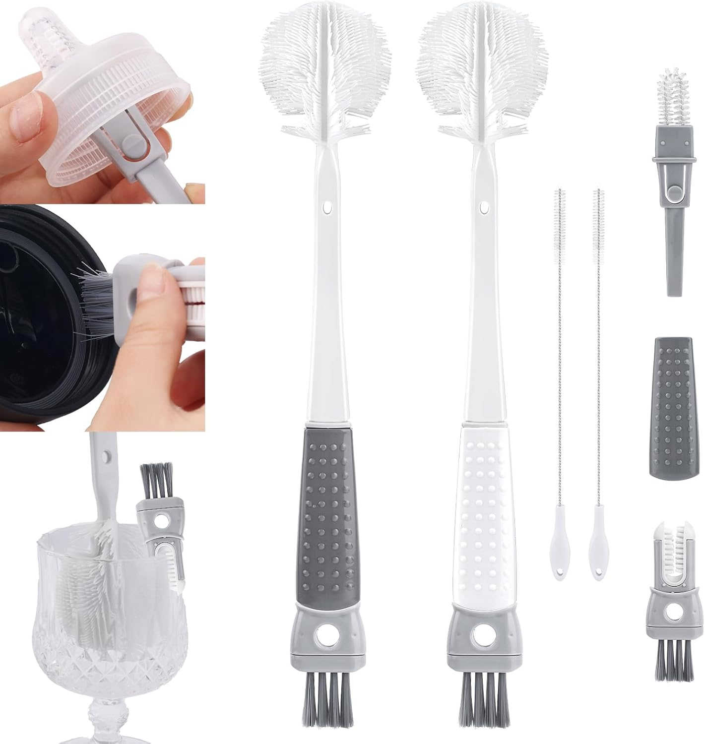 4-Pack Bottle Brush Set, Multifunctional 5-In-1 Bottle Cleaning Brush Water Bottle Cleaning Brush Baby Bottle Brush Nipple Brush Crevice Brush for Baby Bottles Cups Lid Opening