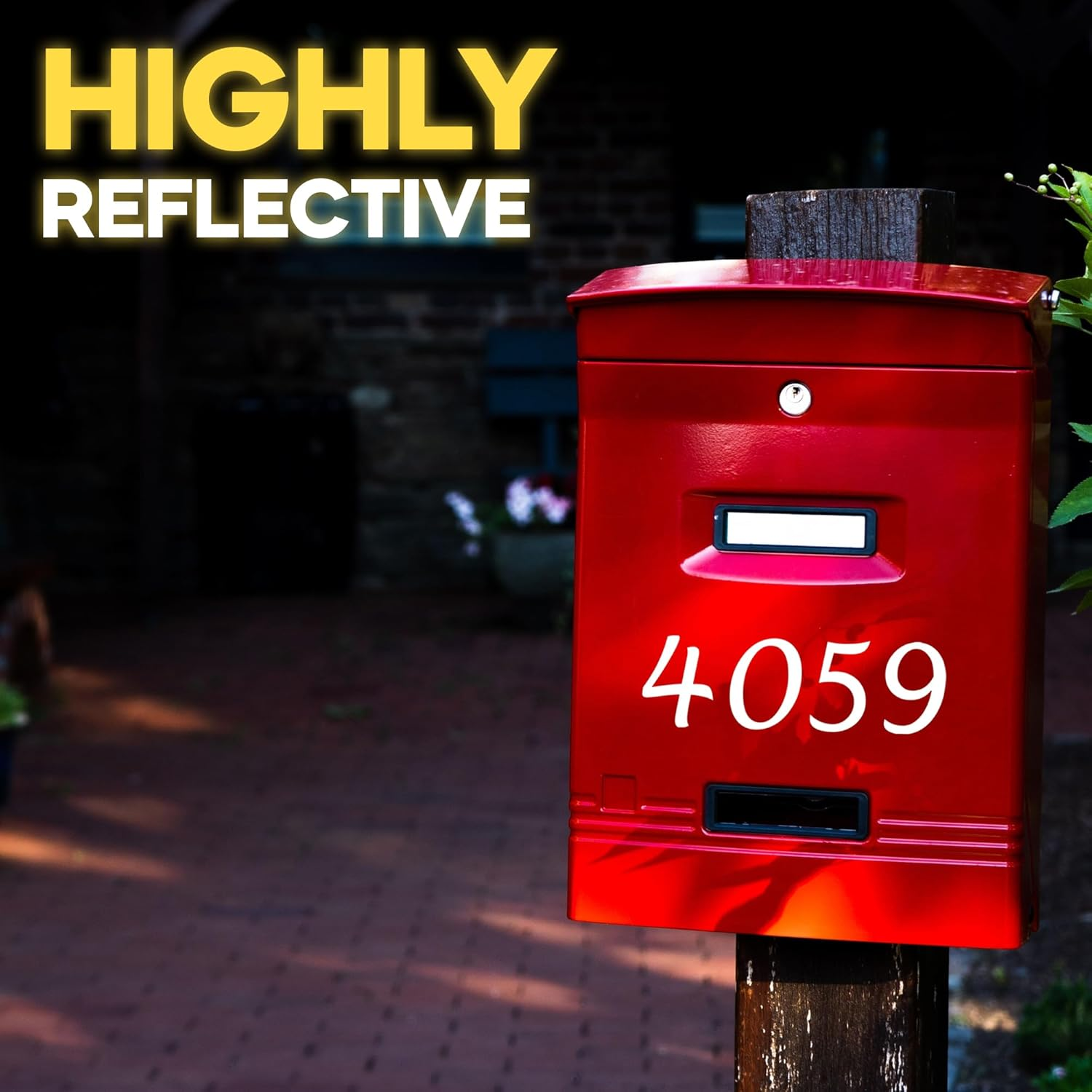 Reflective Post Box Numbers Stickers for outside - 5 Sets, 2 Inches Tall 0-9 Numbers plus Optional Designs - White Self-Adhesive Vinyl Decals - Waterproof and UV Resistant. image number 3