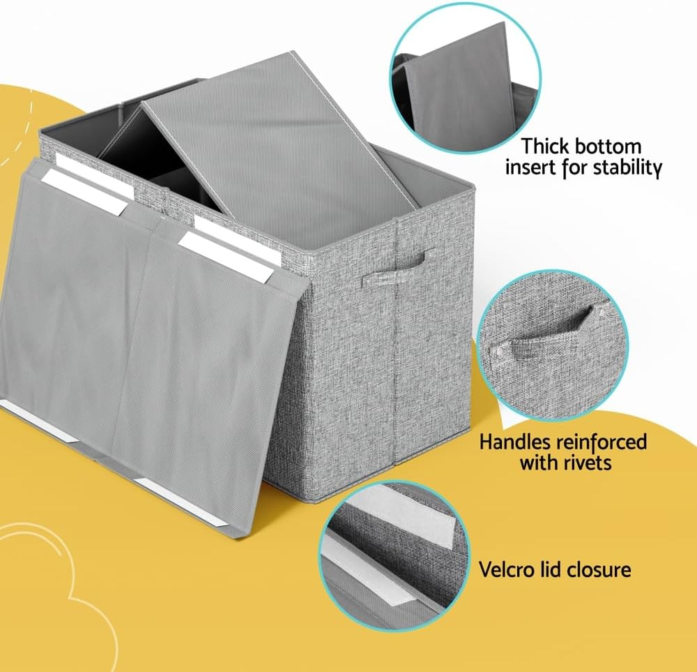 Keezi Large Toy Box Chest Storage with Flip-Top Lid Foldable Organizer Bins Grey - Black image number 4