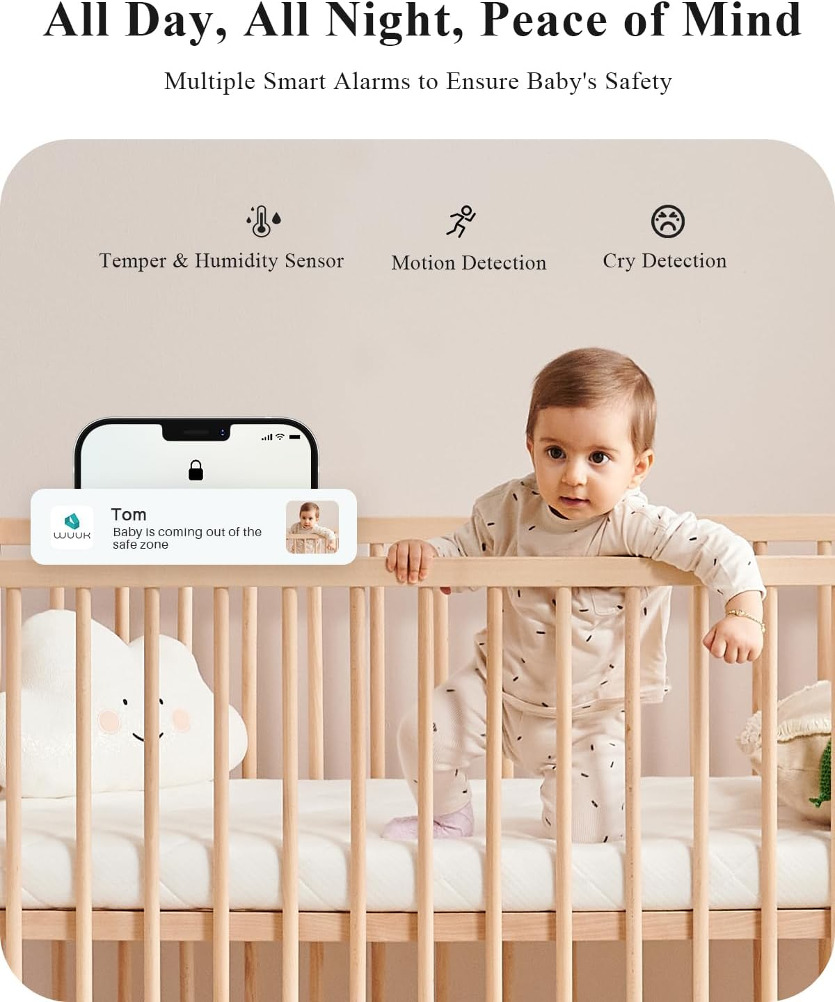 WUUK Video Baby Monitor, 5.5'' Baby Monitor with 360 PTZ Color Display, 135&deg; Wider Viewing Angle, Night Vision, 1000Ft Long Range, 2K Baby Camera with App, One-Touch Call, Lullabies (Blue) image number 1