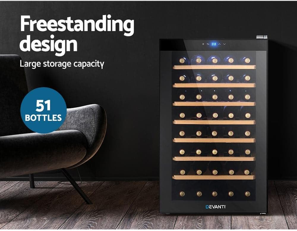 Devanti Wine Cooler Mini Fridge Organiser Compressor Fridges Tools & Gadgets Rack 51 Bottles image number 2