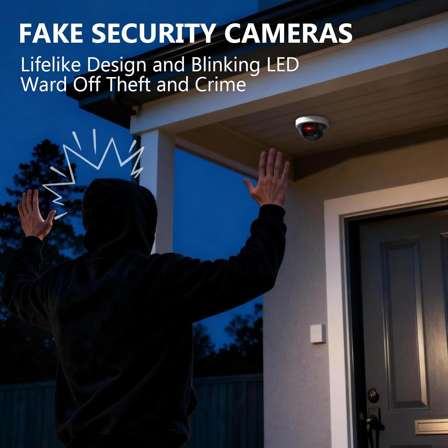 WALI Dummy Fake Security CCTV Dome Camera with Flashing Red LED Light with Security Alert Sticker Decals (SDW-2), 2 Packs, White - Black image number 5